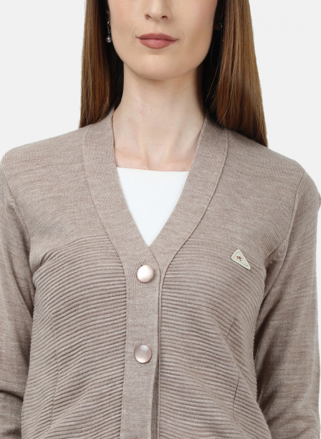 Women Beige Self Design Cardigan