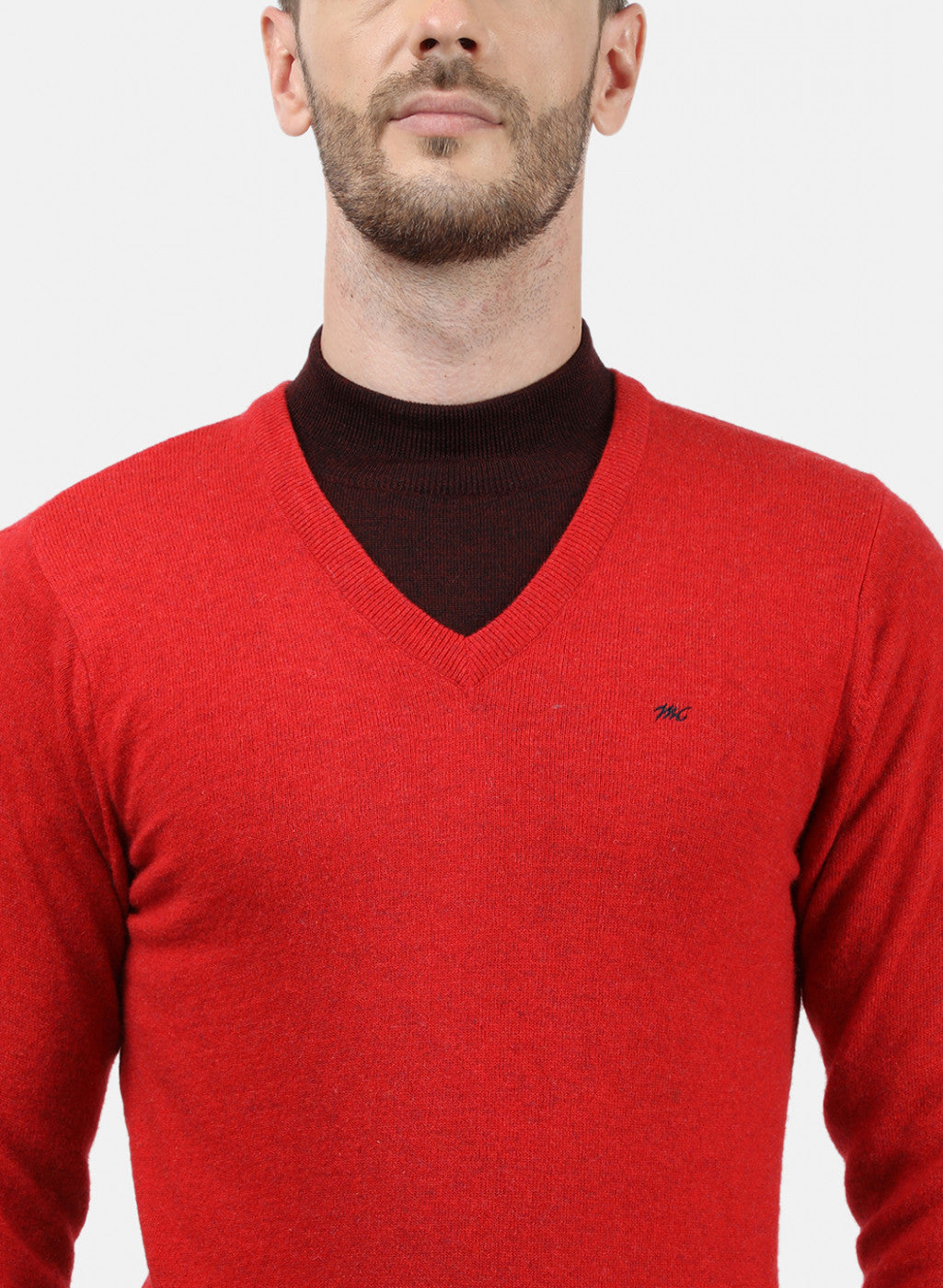 Men Red Solid Pullover