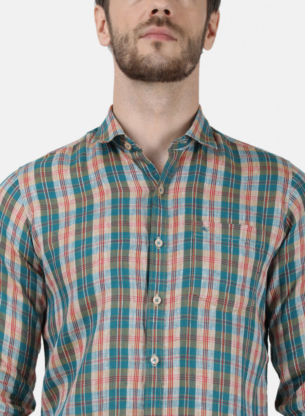 Mens Blue Check Linen Shirt