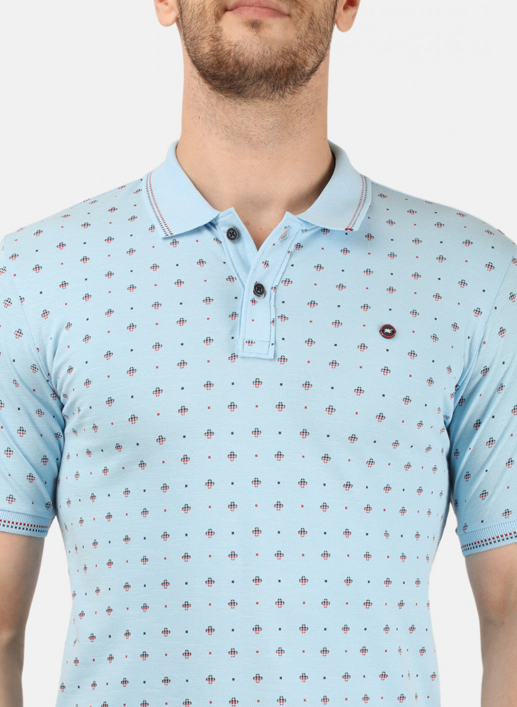 Mens Sky Blue Printed Collar T-Shirts