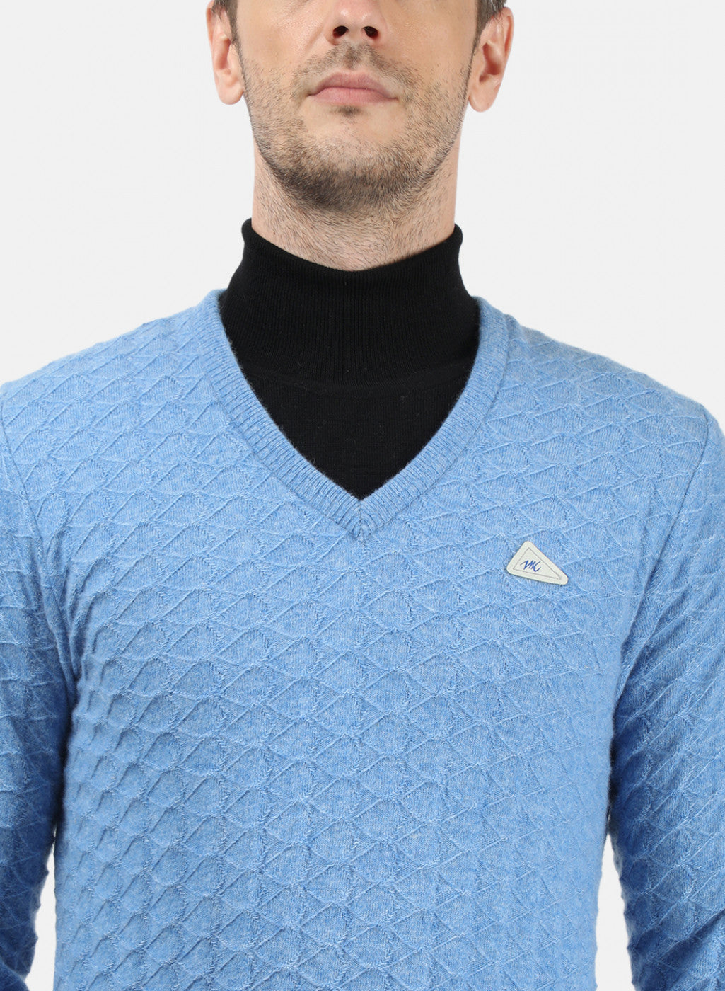 Men Blue Self Design Pullover