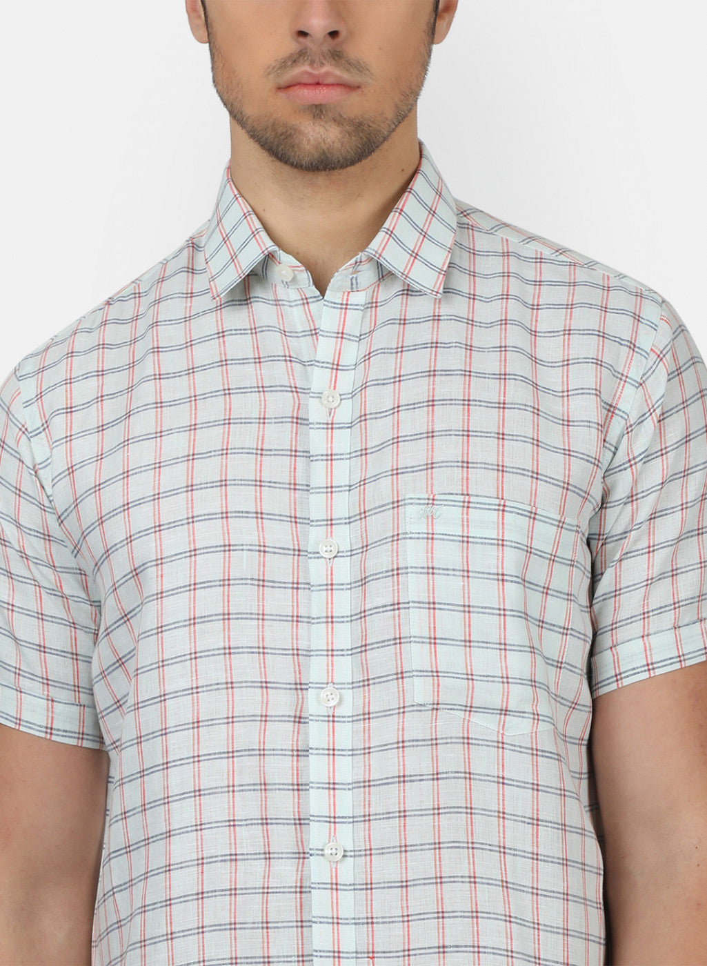 Men Light Green Check Linen Shirt