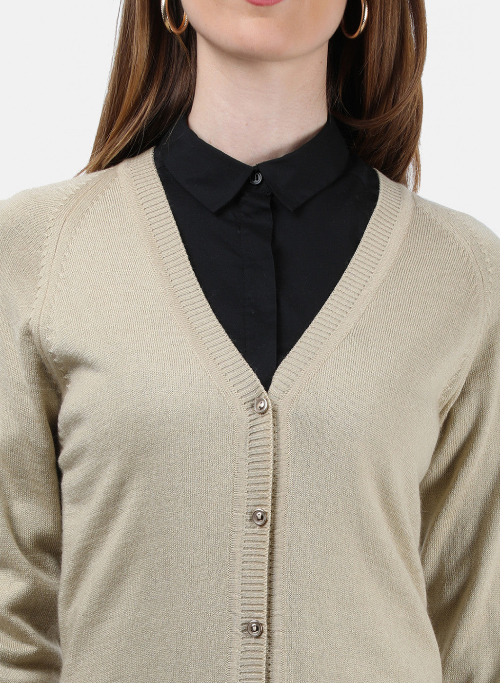 Women Beige Solid Cardigan