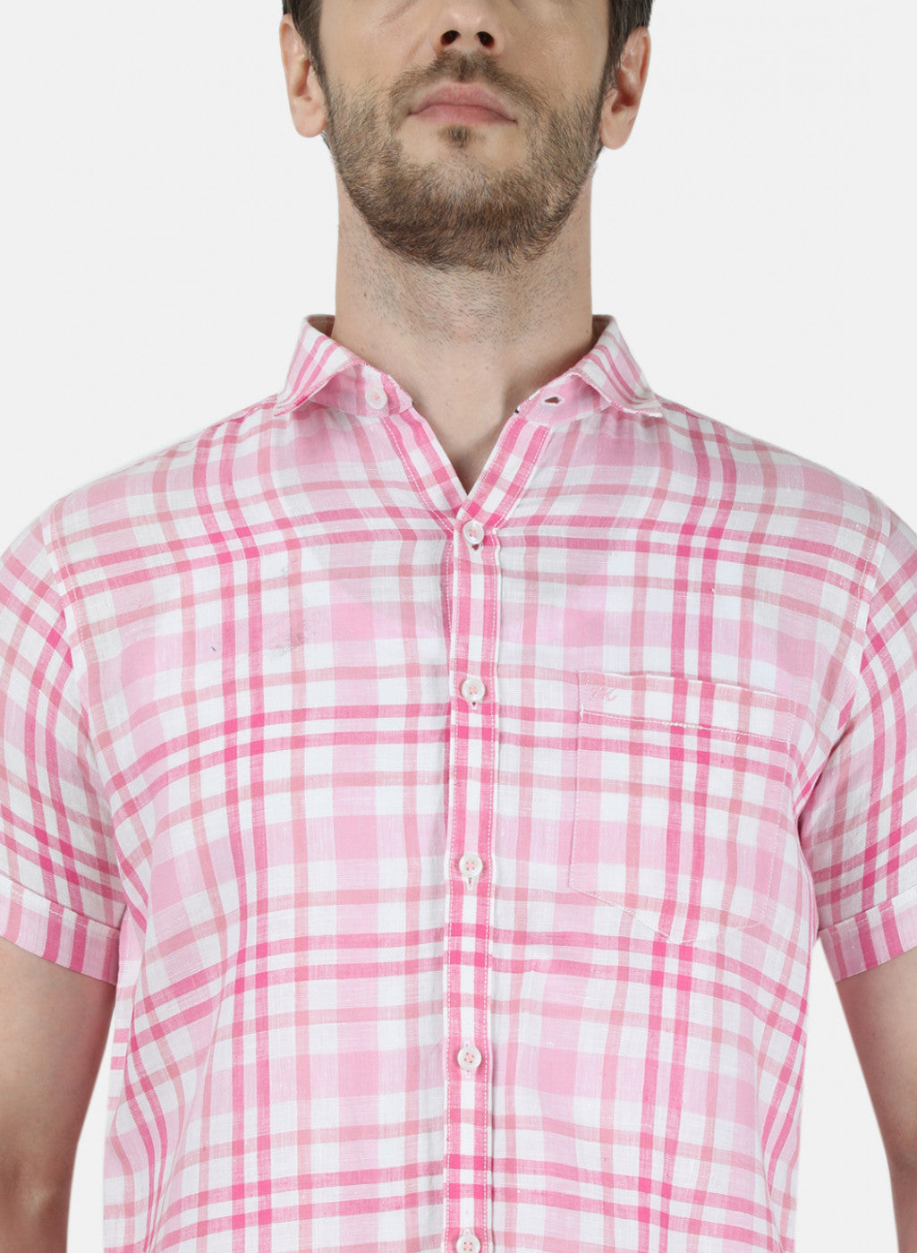 Mens Pink Check Linen Shirt
