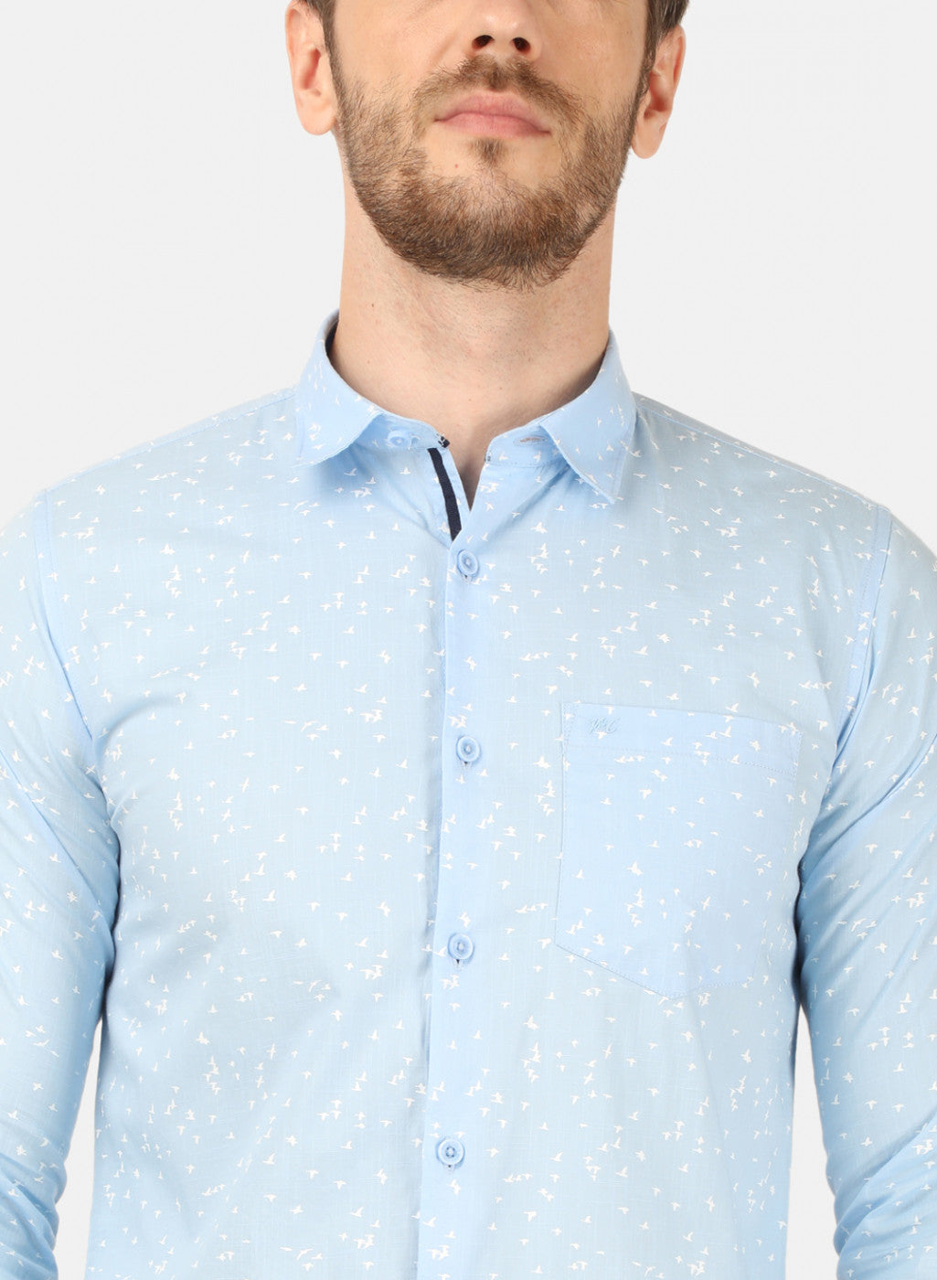 Mens Sky Blue Printed Shirt