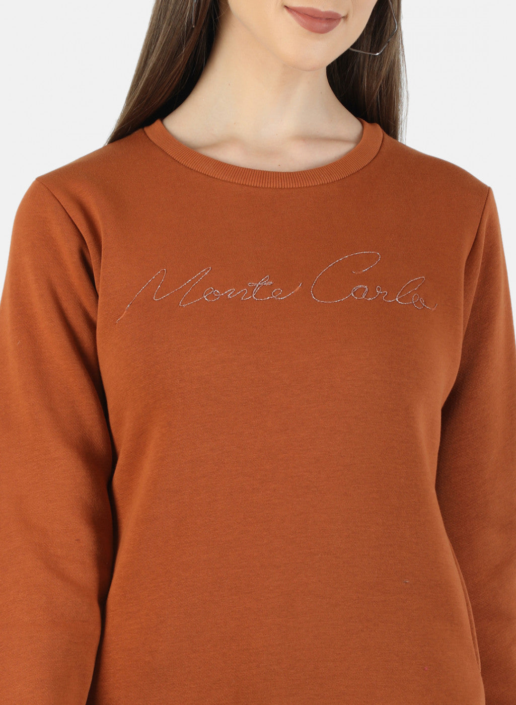 Women Brown Embroidered Sweatshirt