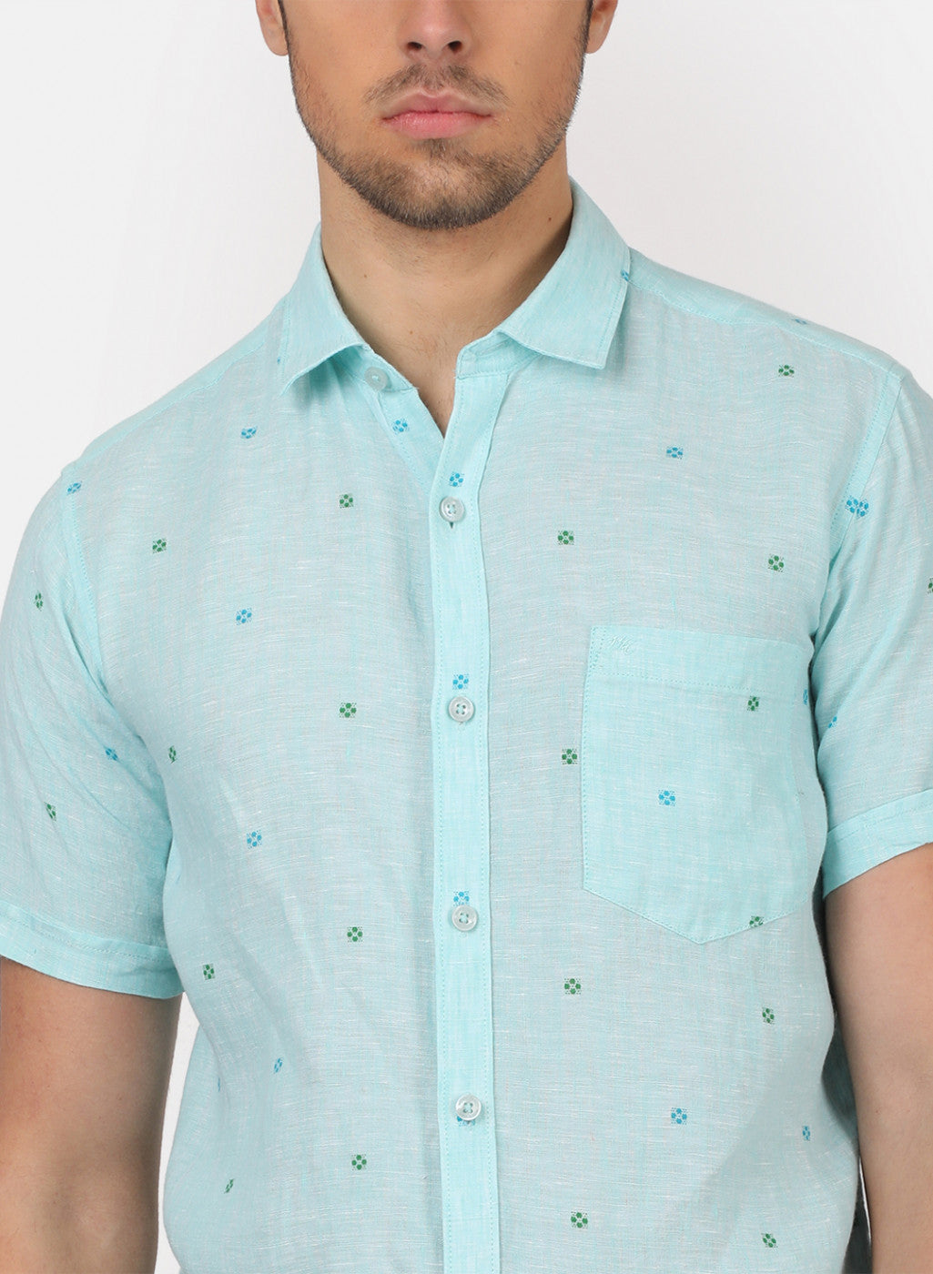 Men Blue Printed Linen Shirt