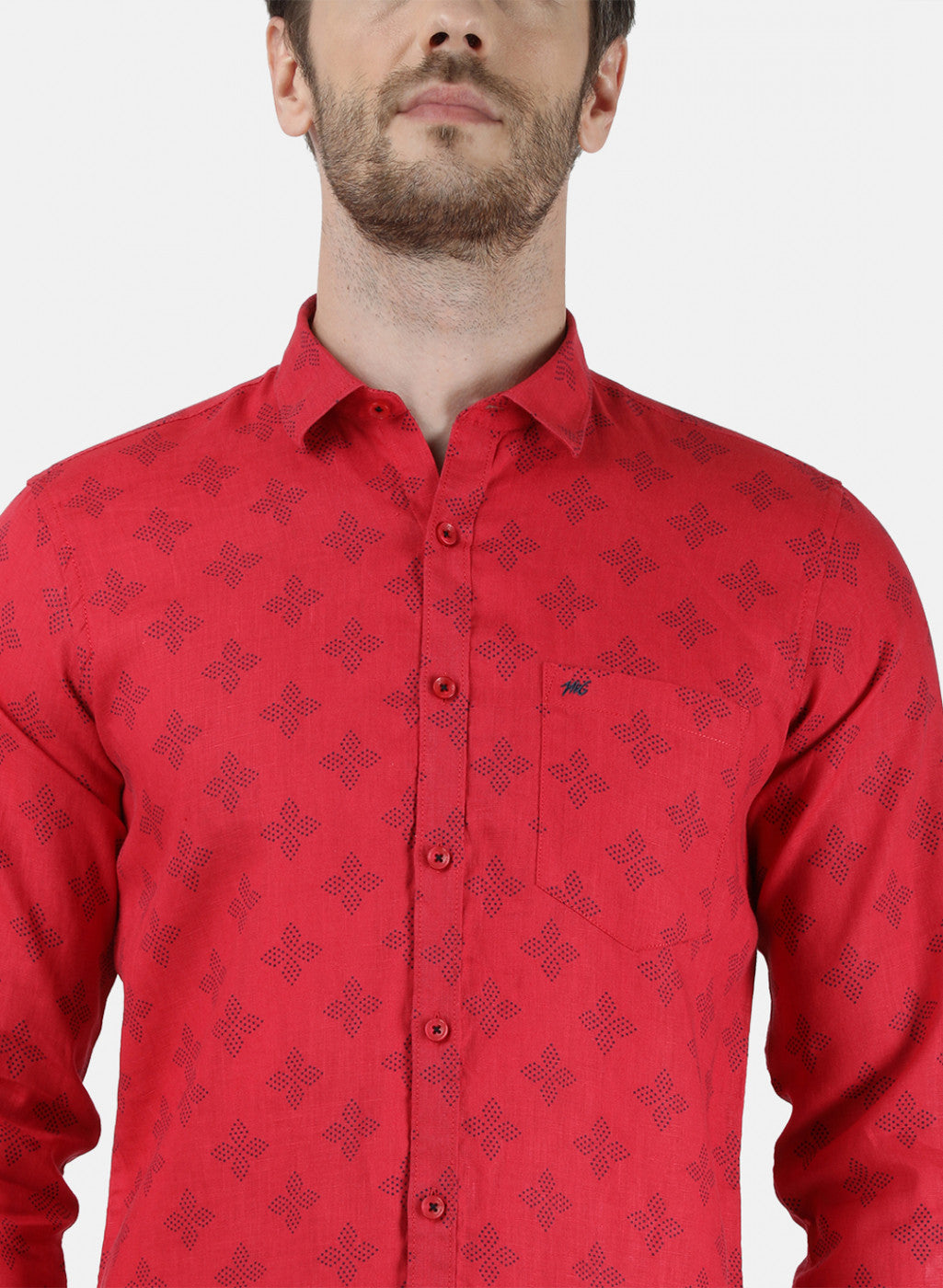 Mens Maroon Printed Linen Shirt