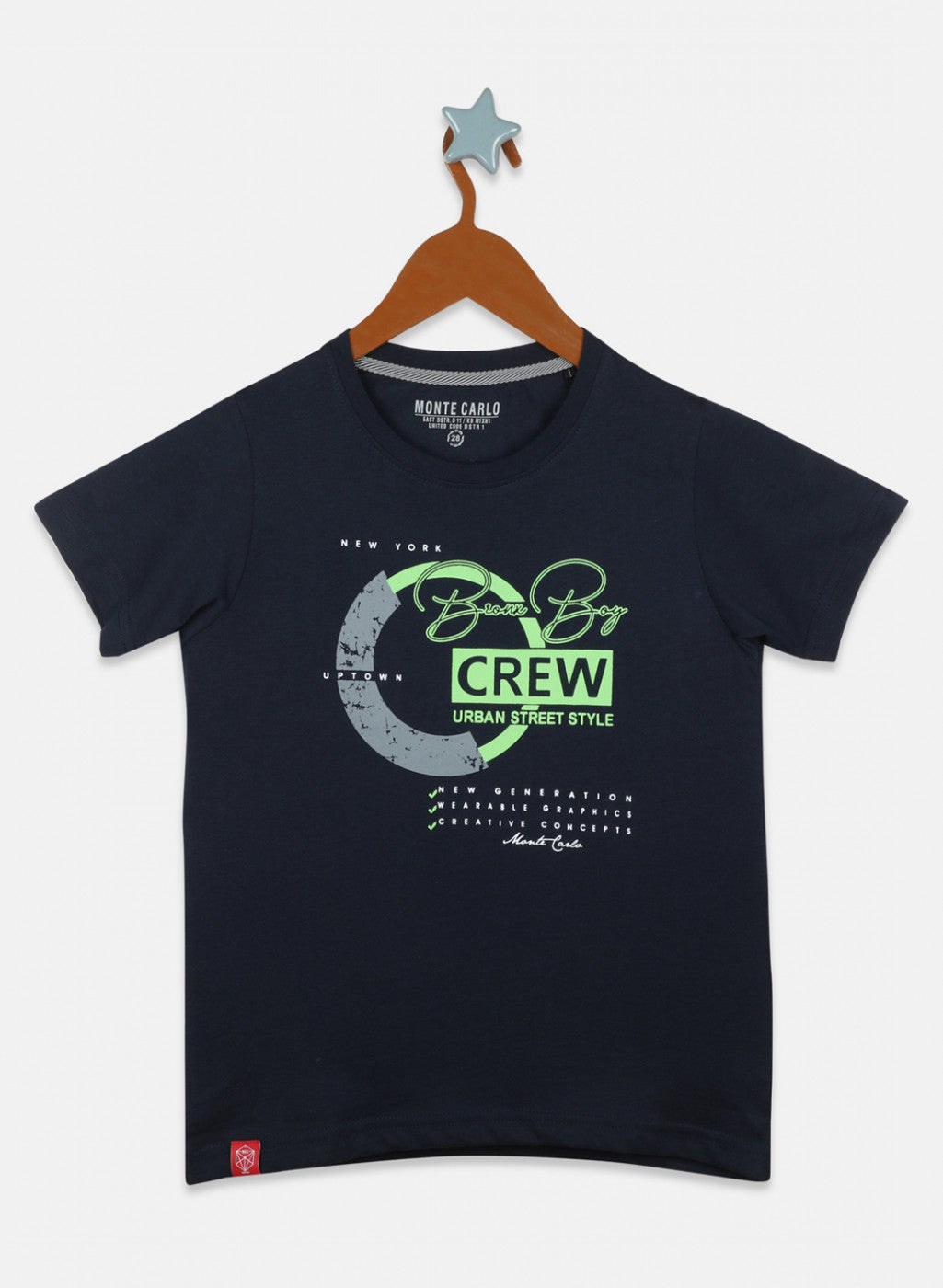 Boys Orange & Navy Blue Printed T-Shirt