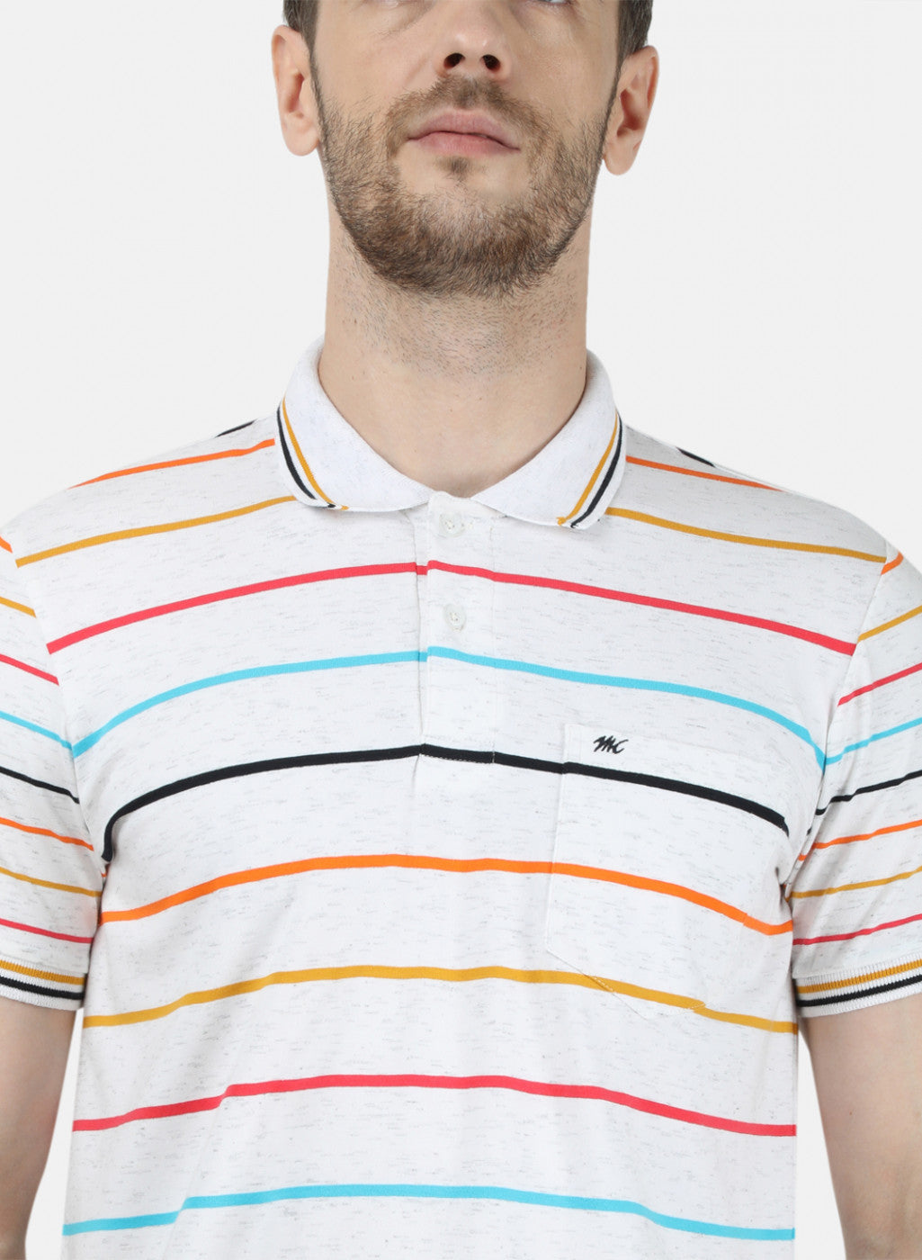 Mens White Stripe Collar T-Shirts