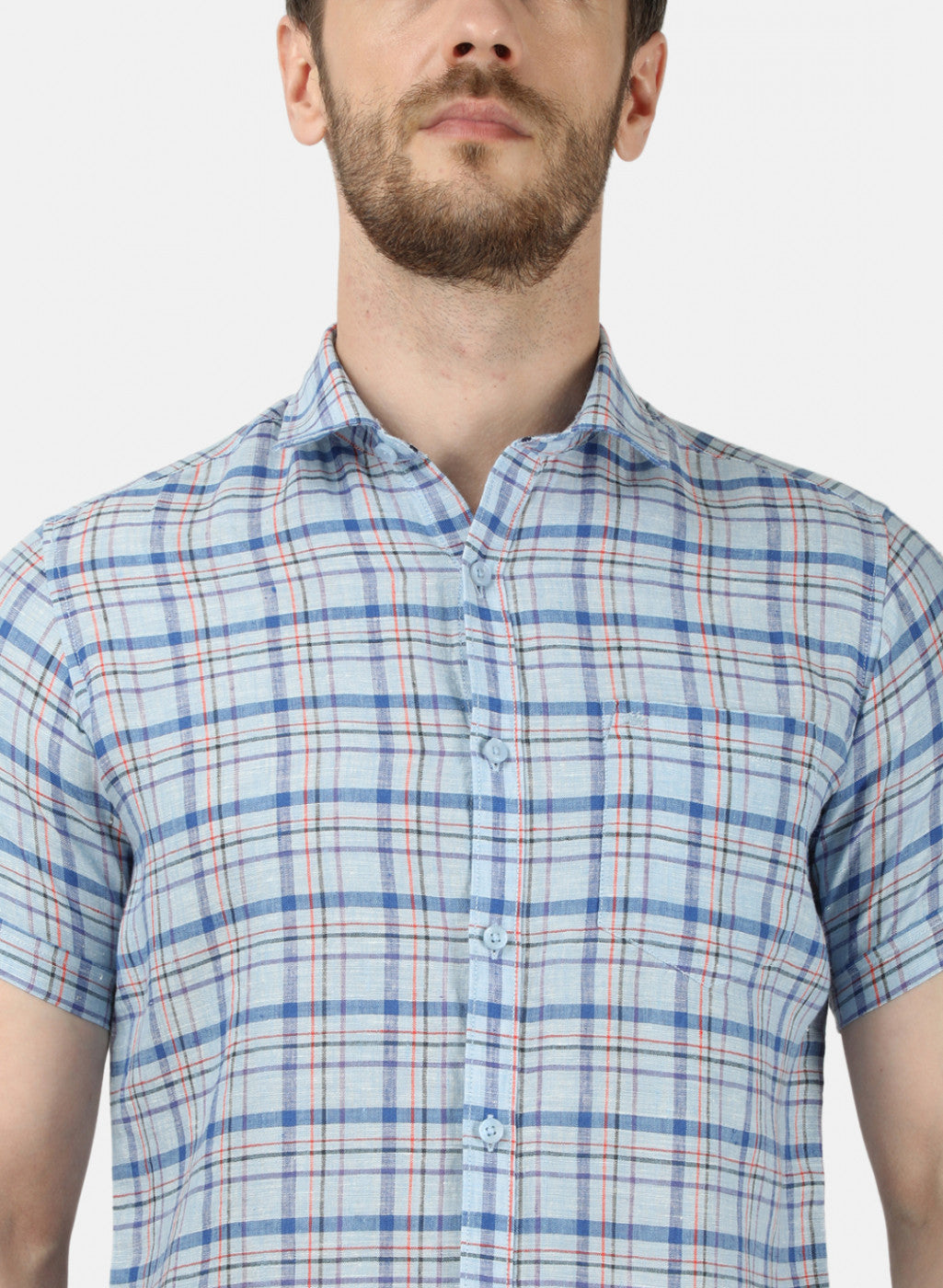 Mens Sky Blue Check Linen Shirt