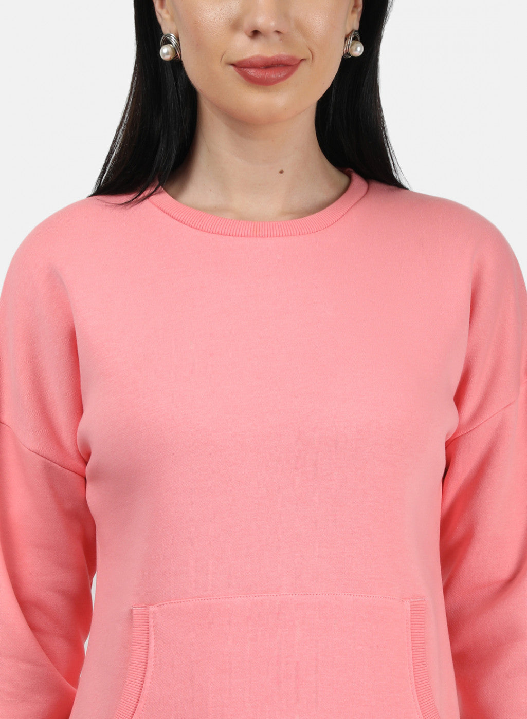 Women Peach Plain Sweatshirt