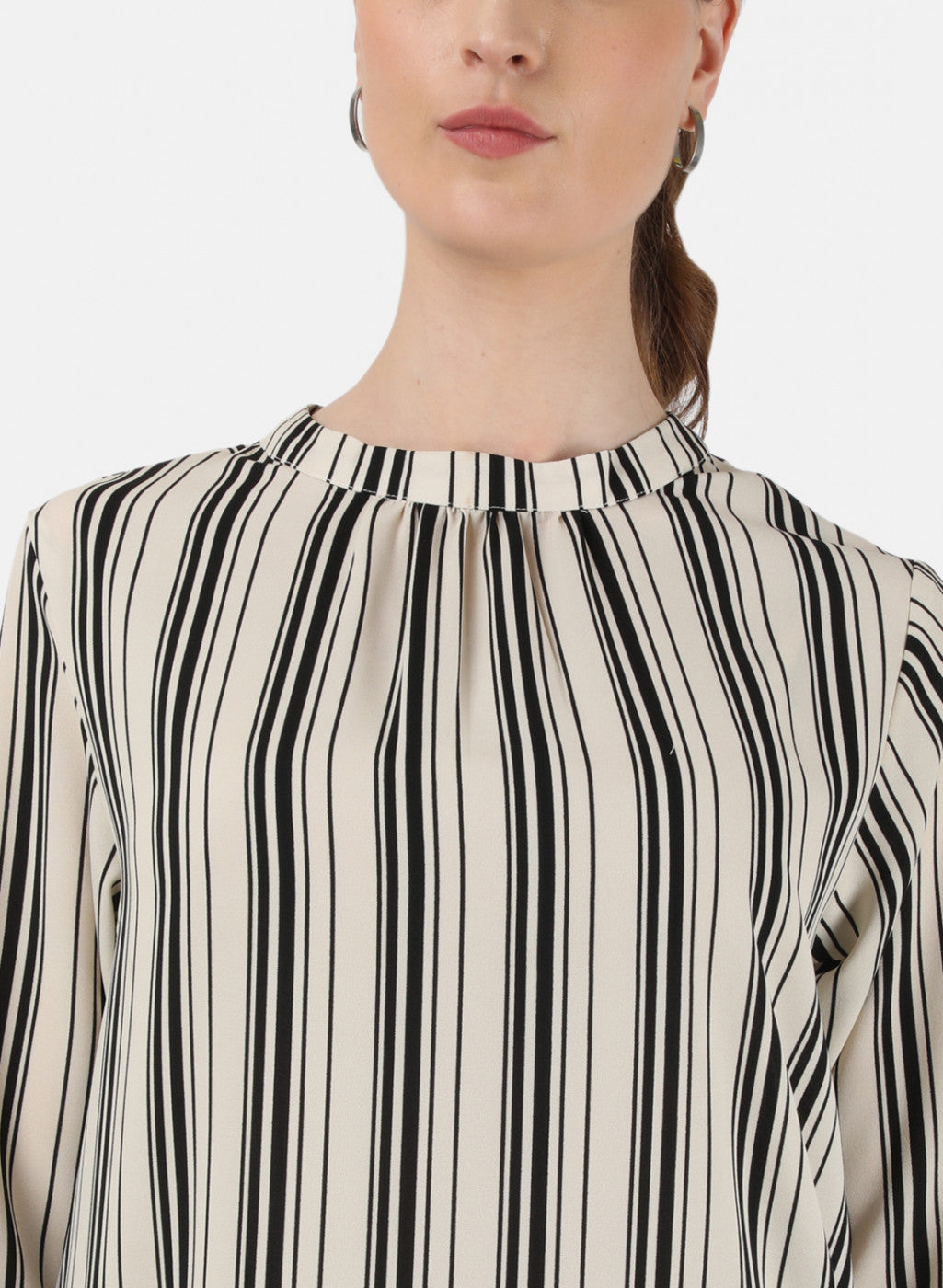 Womens Black & Off White Stripe Top