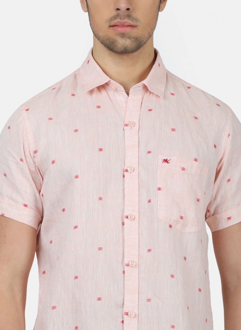 Men Peach Printed Linen Shirt