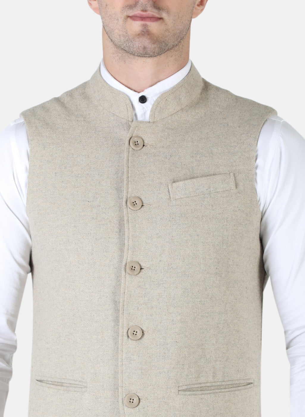 Men Beige Plain Coat