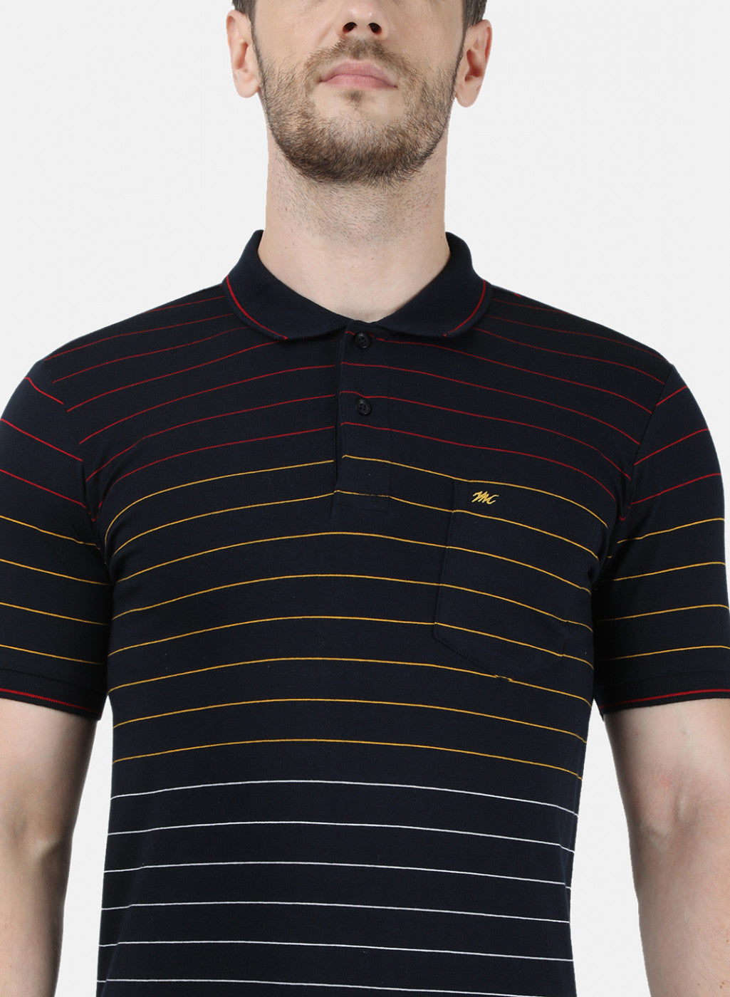 Mens NAvy Blue Stripe Collar T-Shirts