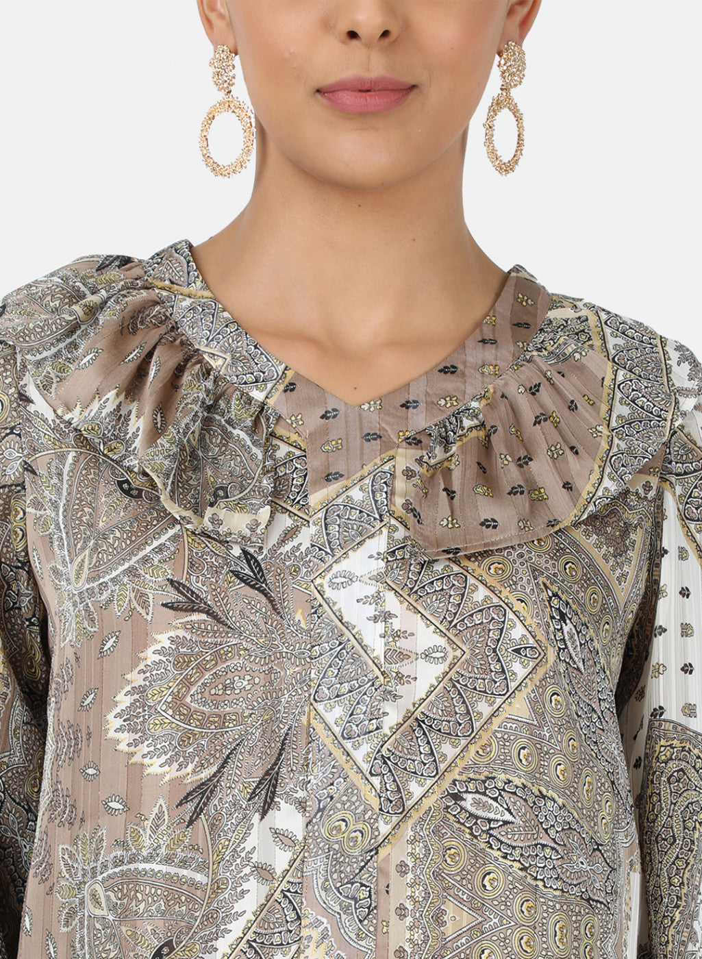 Womens Beige Printed Top