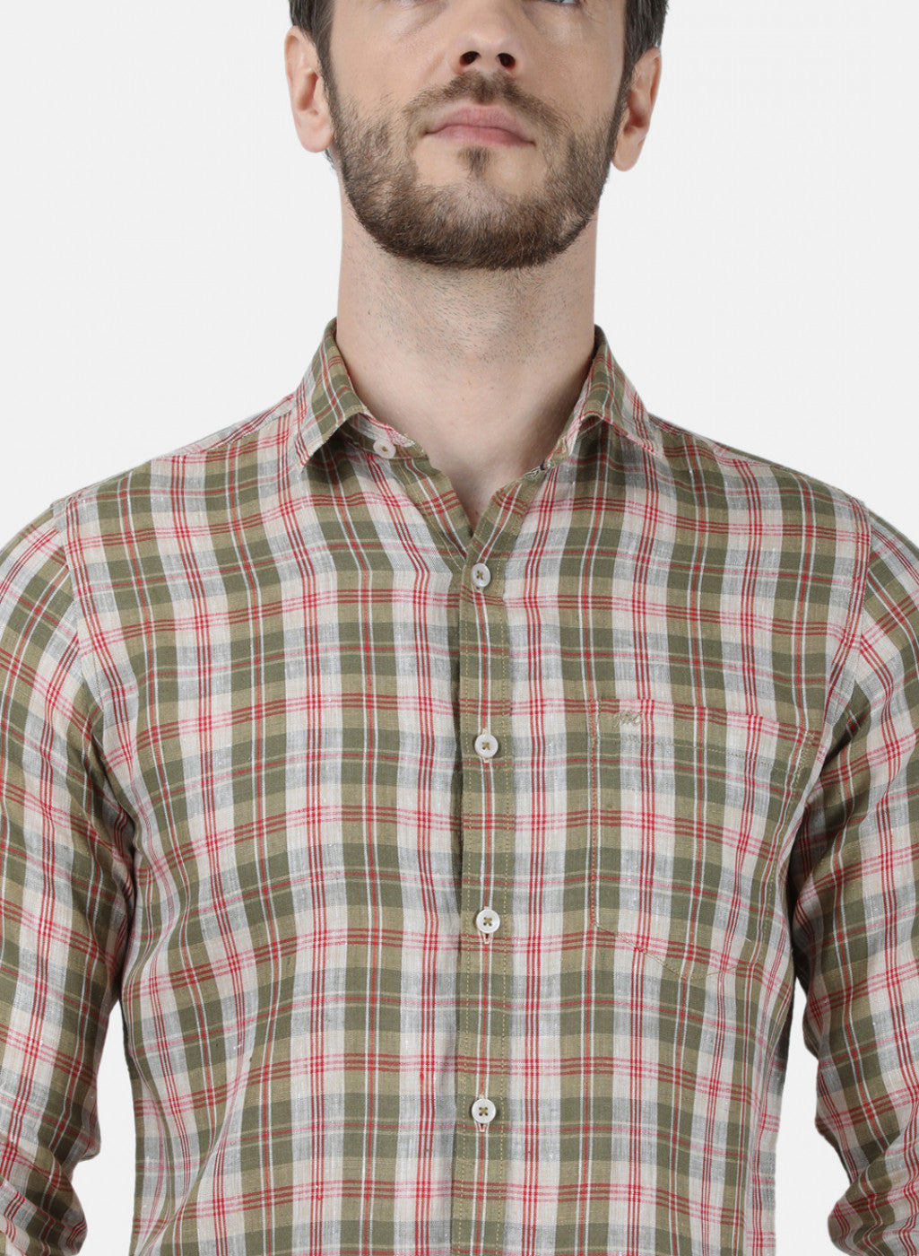 Mens Olive Check Linen Shirt