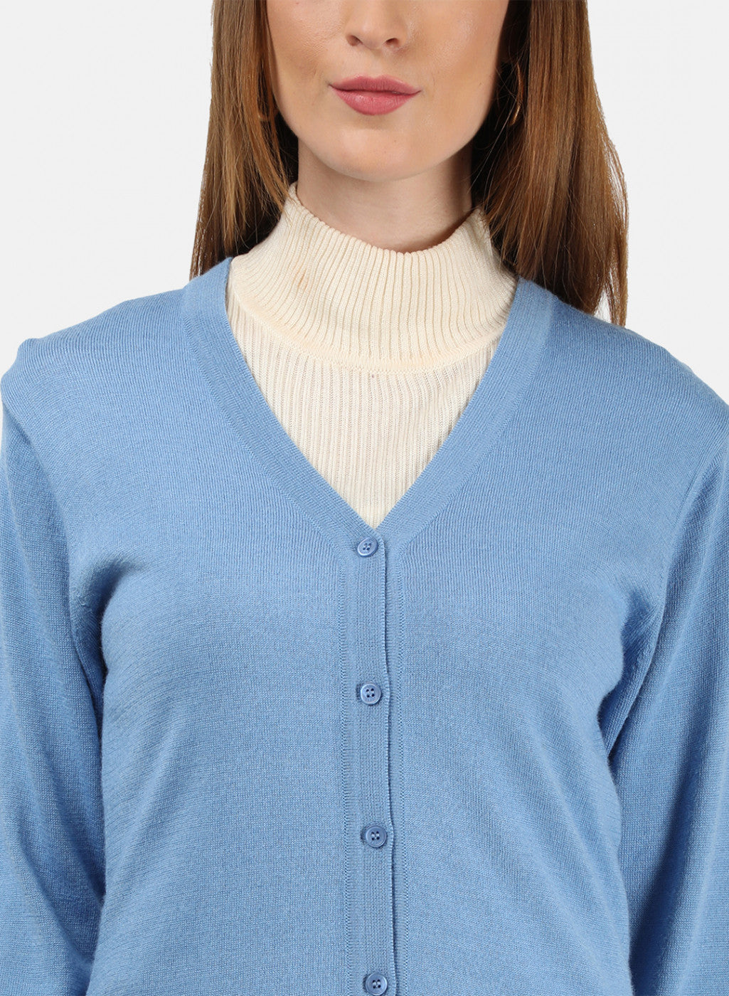 Women Sky Blue Solid Cardigan