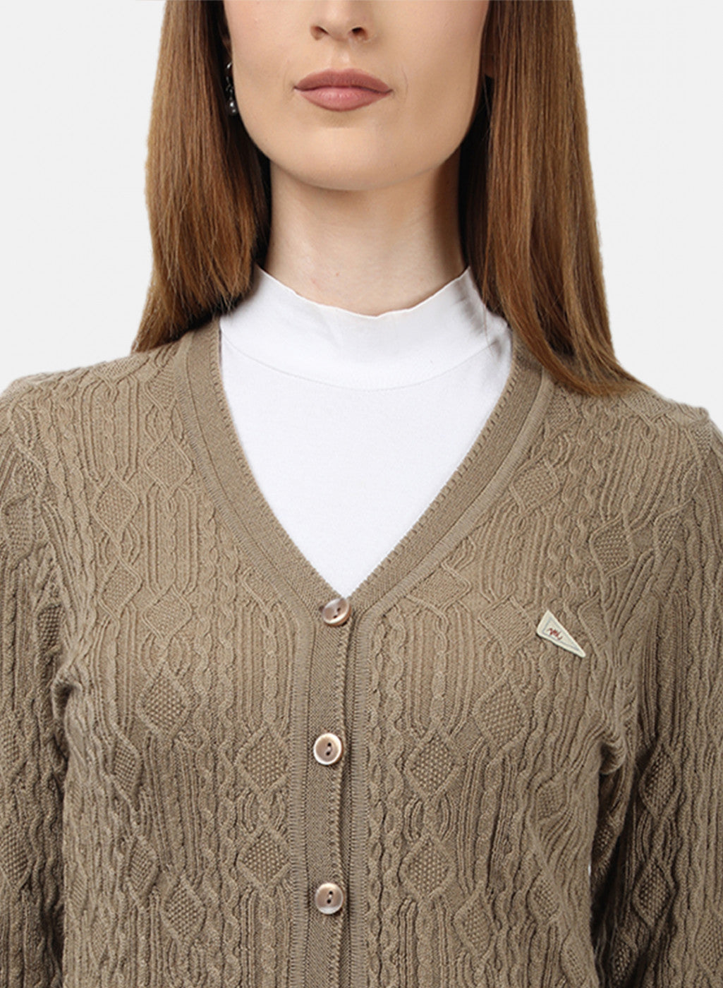 Women Brown Self Design Cardigan