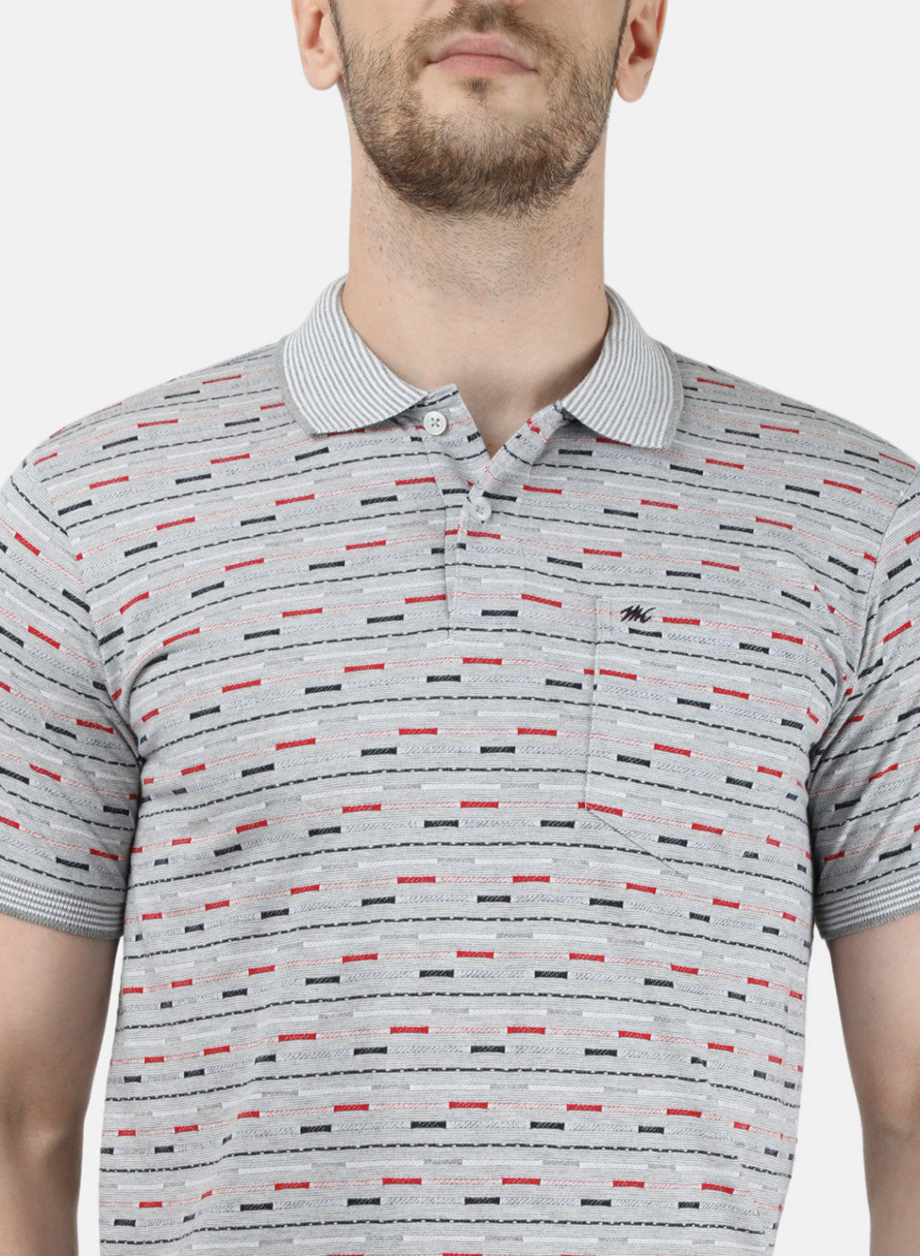 Mens Grey Stripe Collar T-Shirts