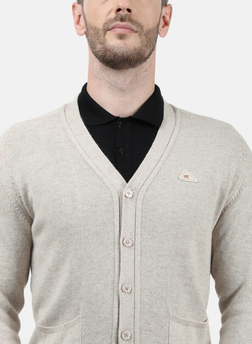 Men Beige Solid Cardigan