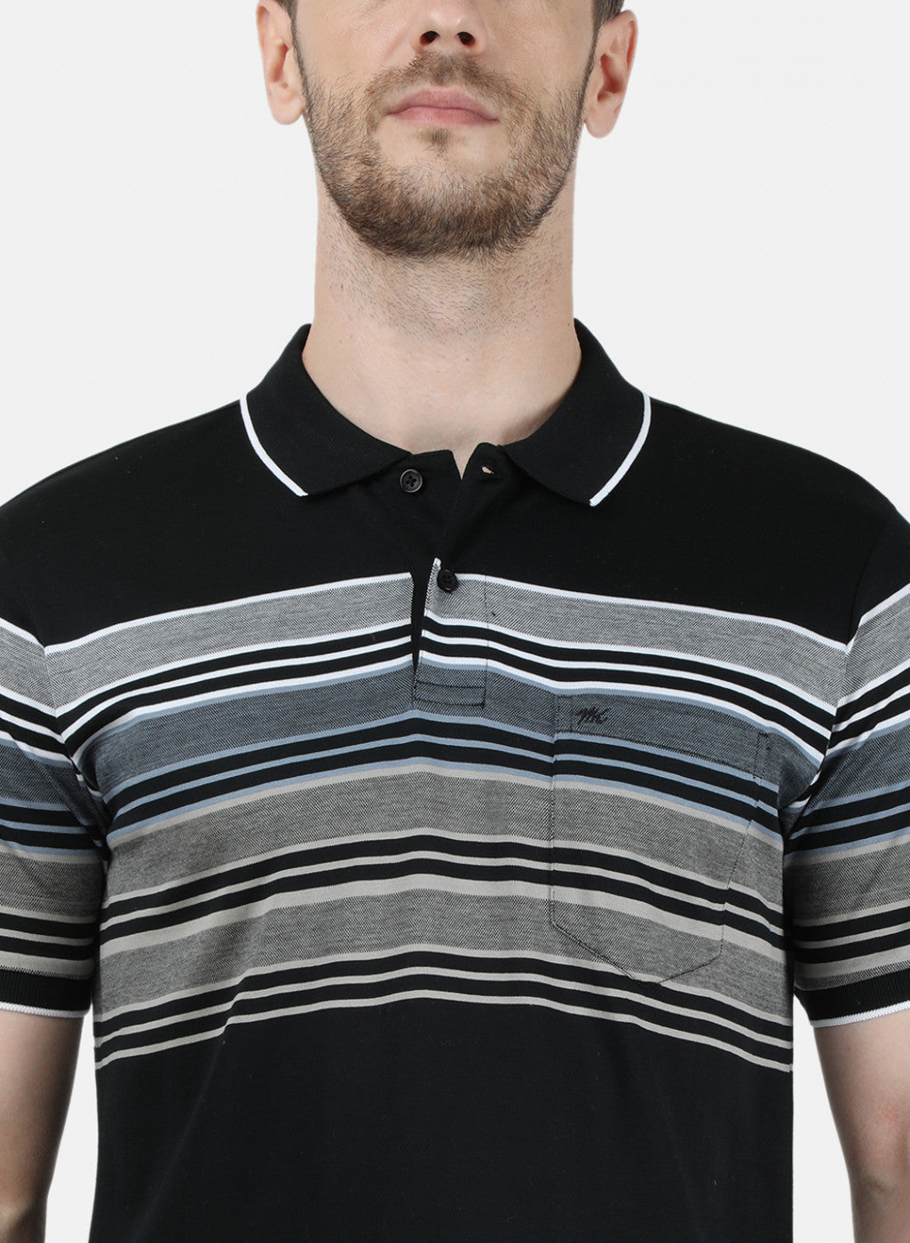 Mens Black Stripe Collar T-Shirts