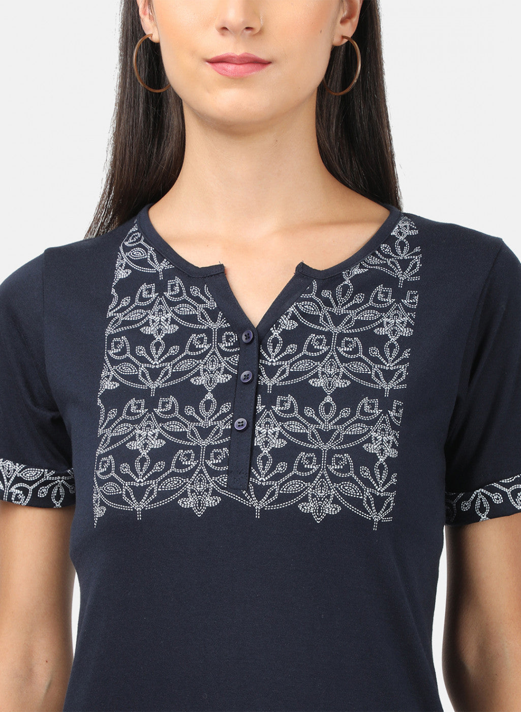Womens Navy Blue Printed Plazoo Set