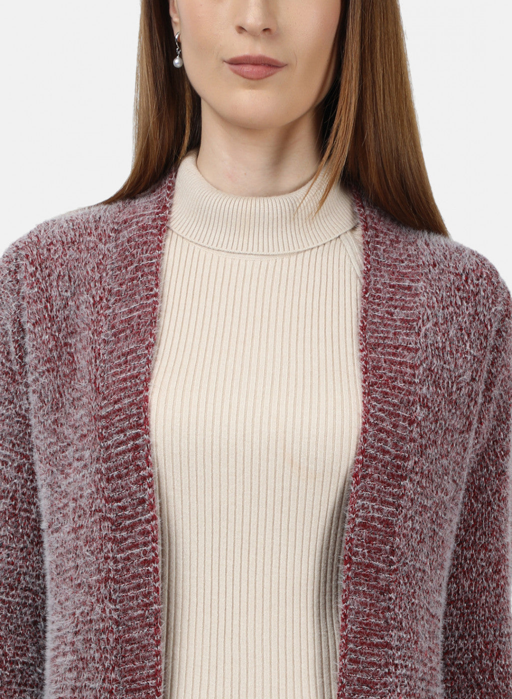 Women Maroon Solid Cardigan
