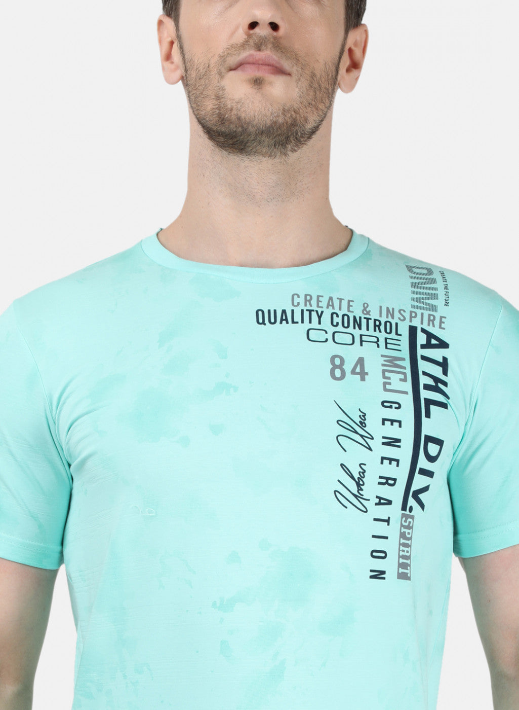 Mens Sea Green Printed T-Shirt