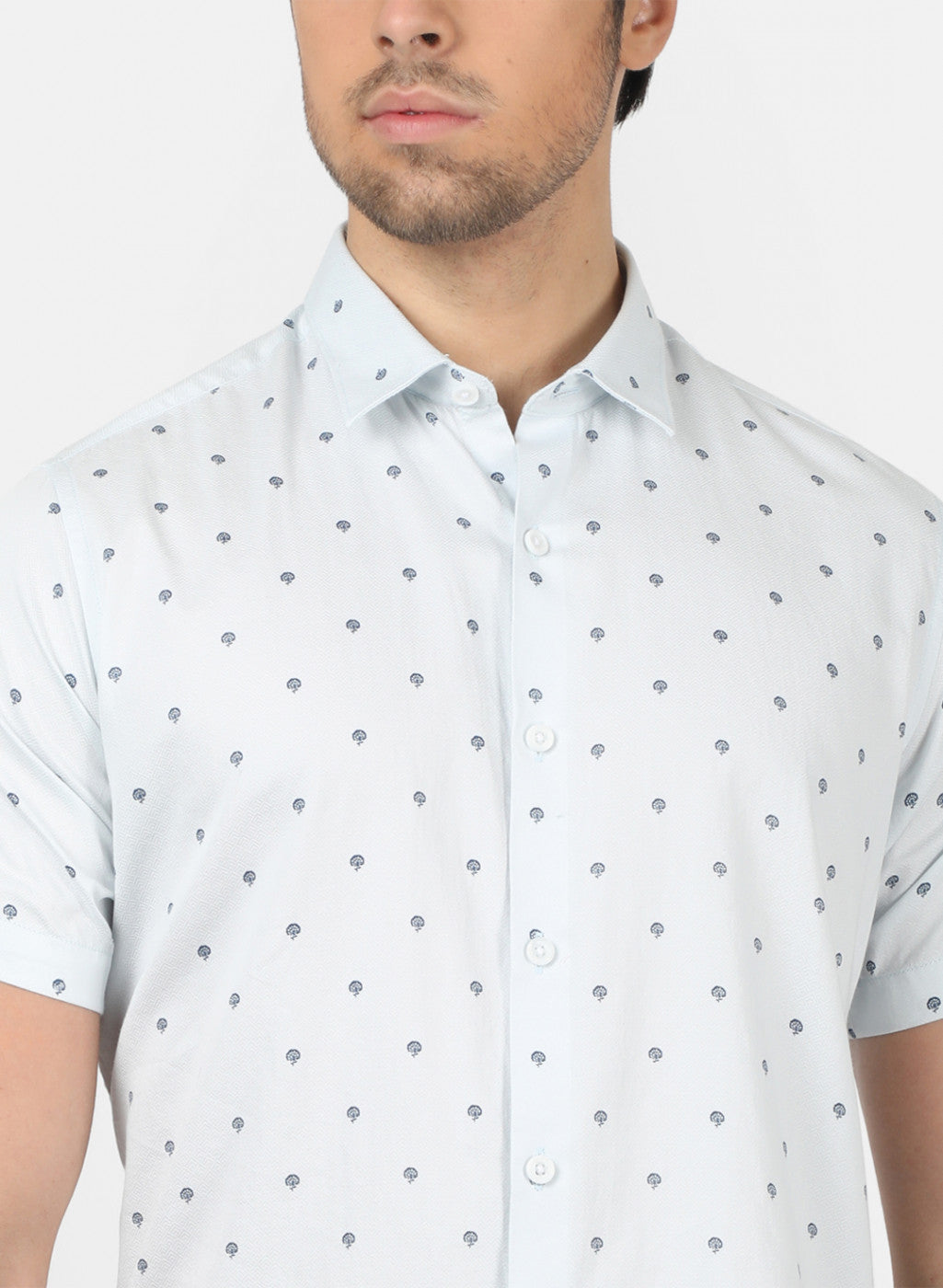 Men Sky Blue Printed Shirts