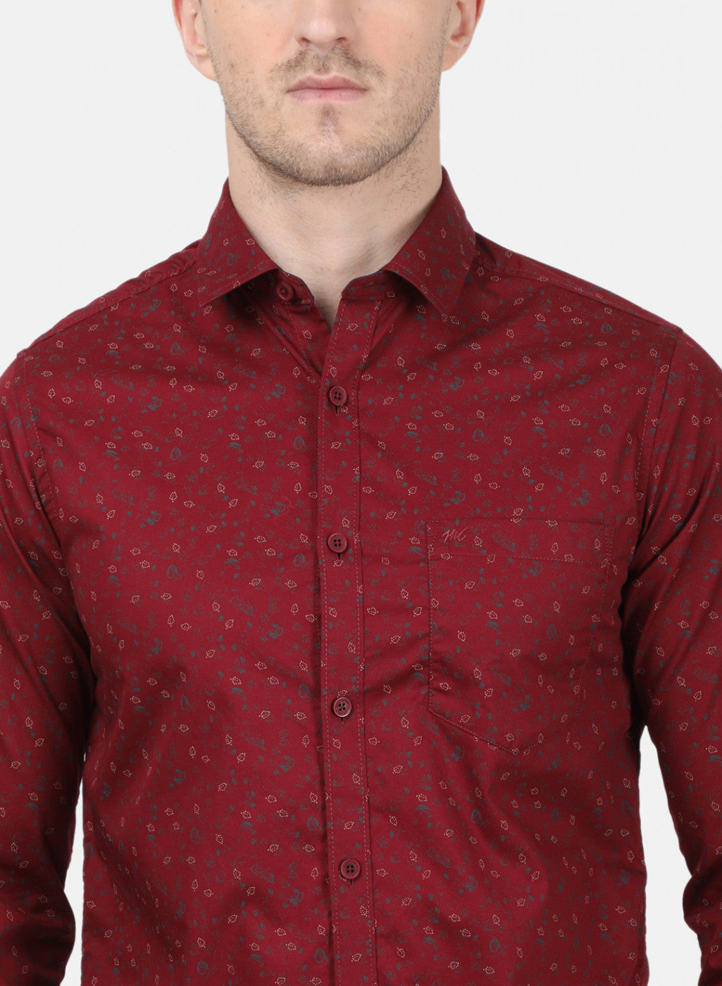 Mens Maroon Printed Shirt