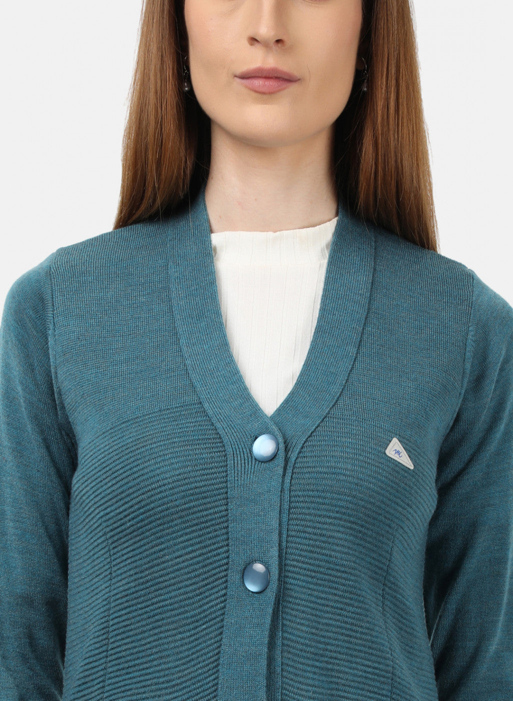 Women Blue Self Design Cardigan