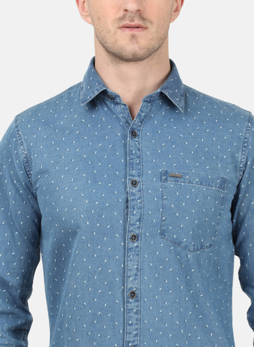 Mens Blue Printed Shirt