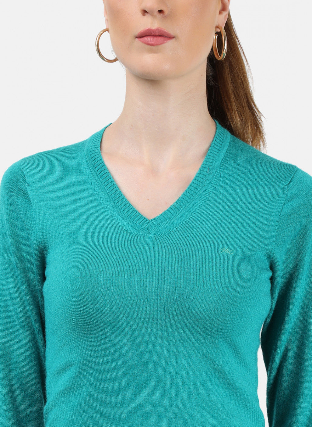Women Light Green V Neck Top