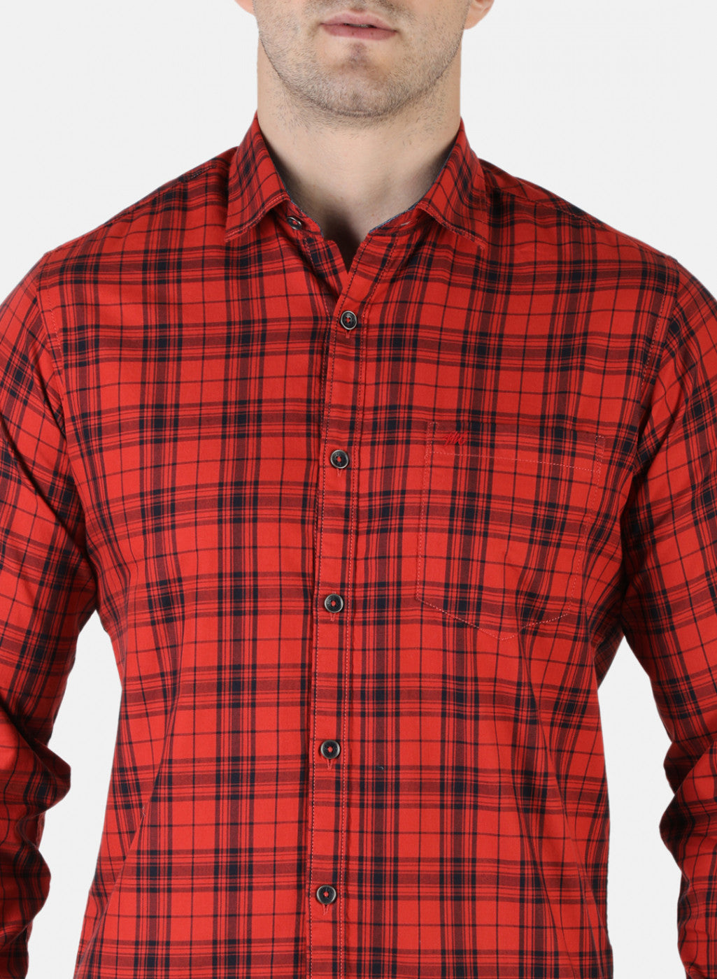 Men Orange Check Shirt