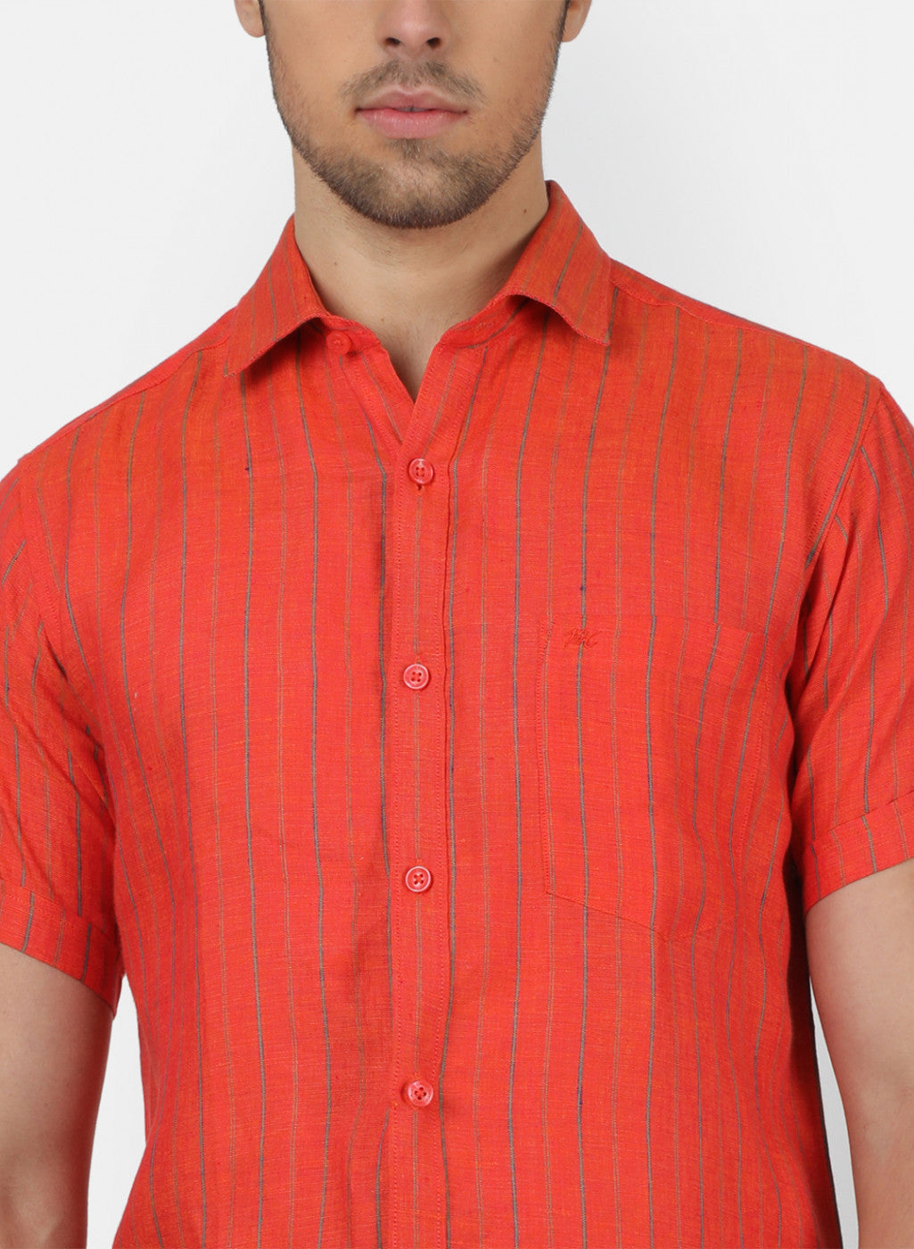 Men Red Stripe Linen Shirt