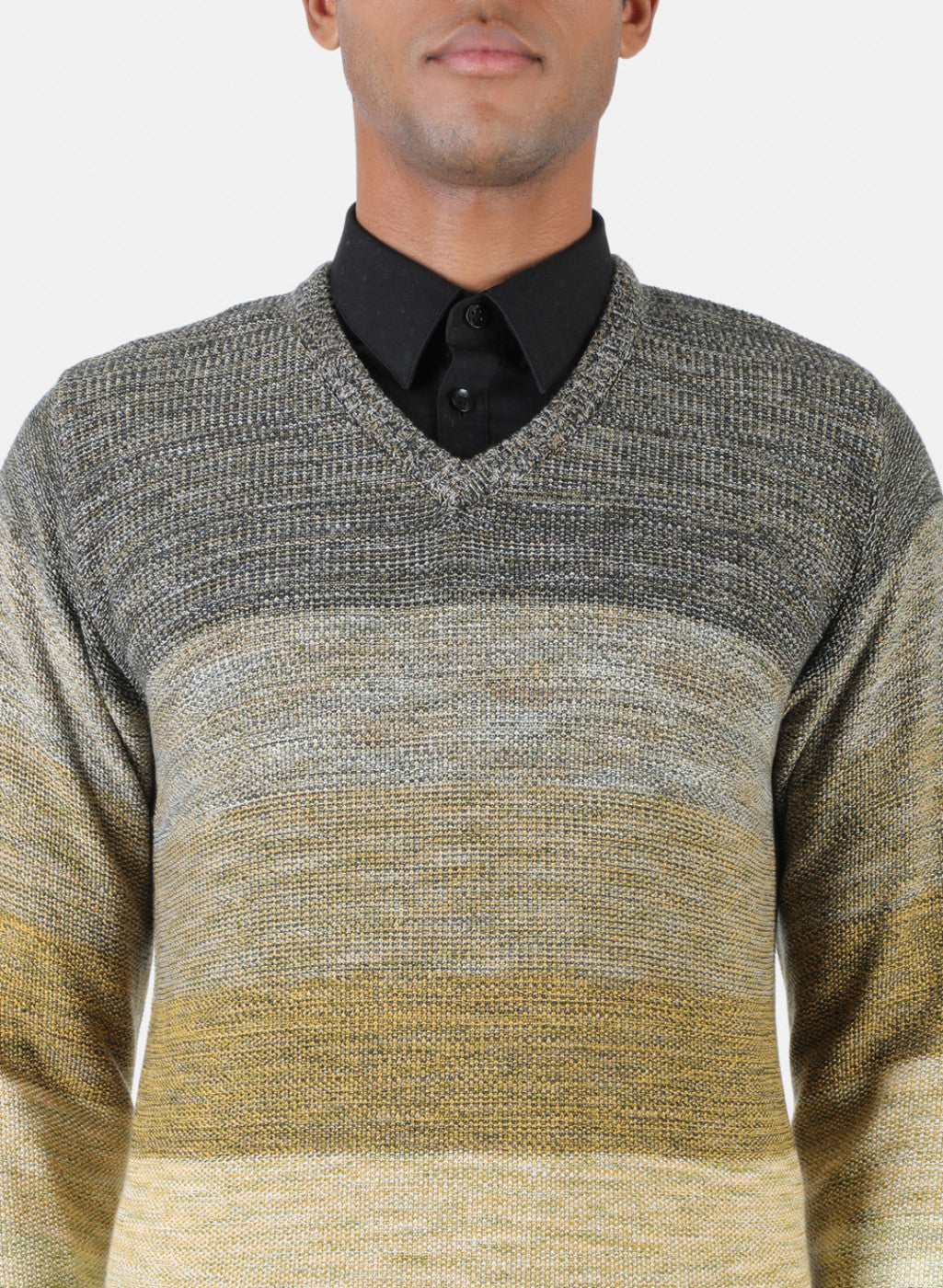 Men Grey & Mustard Solid Pullover