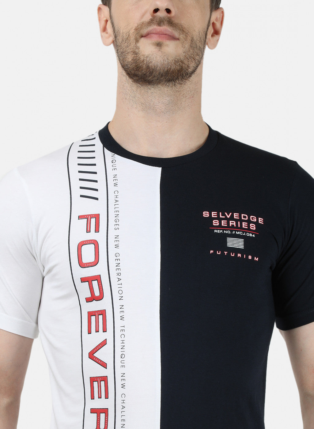 Mens Off White Printed Round Neck T-Shirts