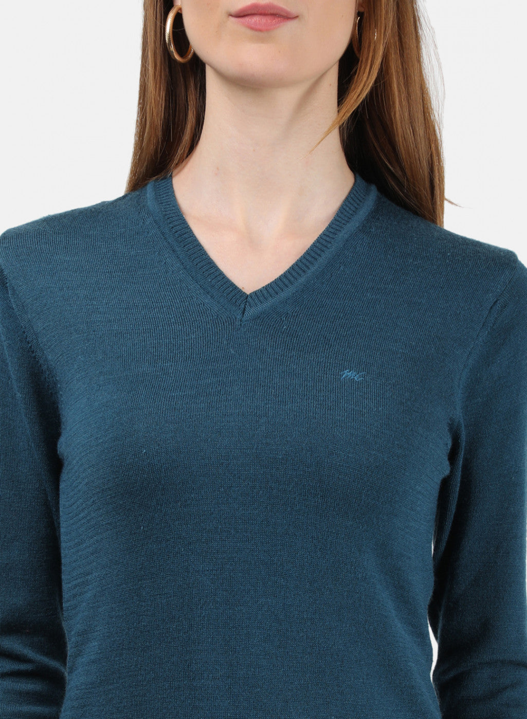 Women Teal Blue V Neck Top