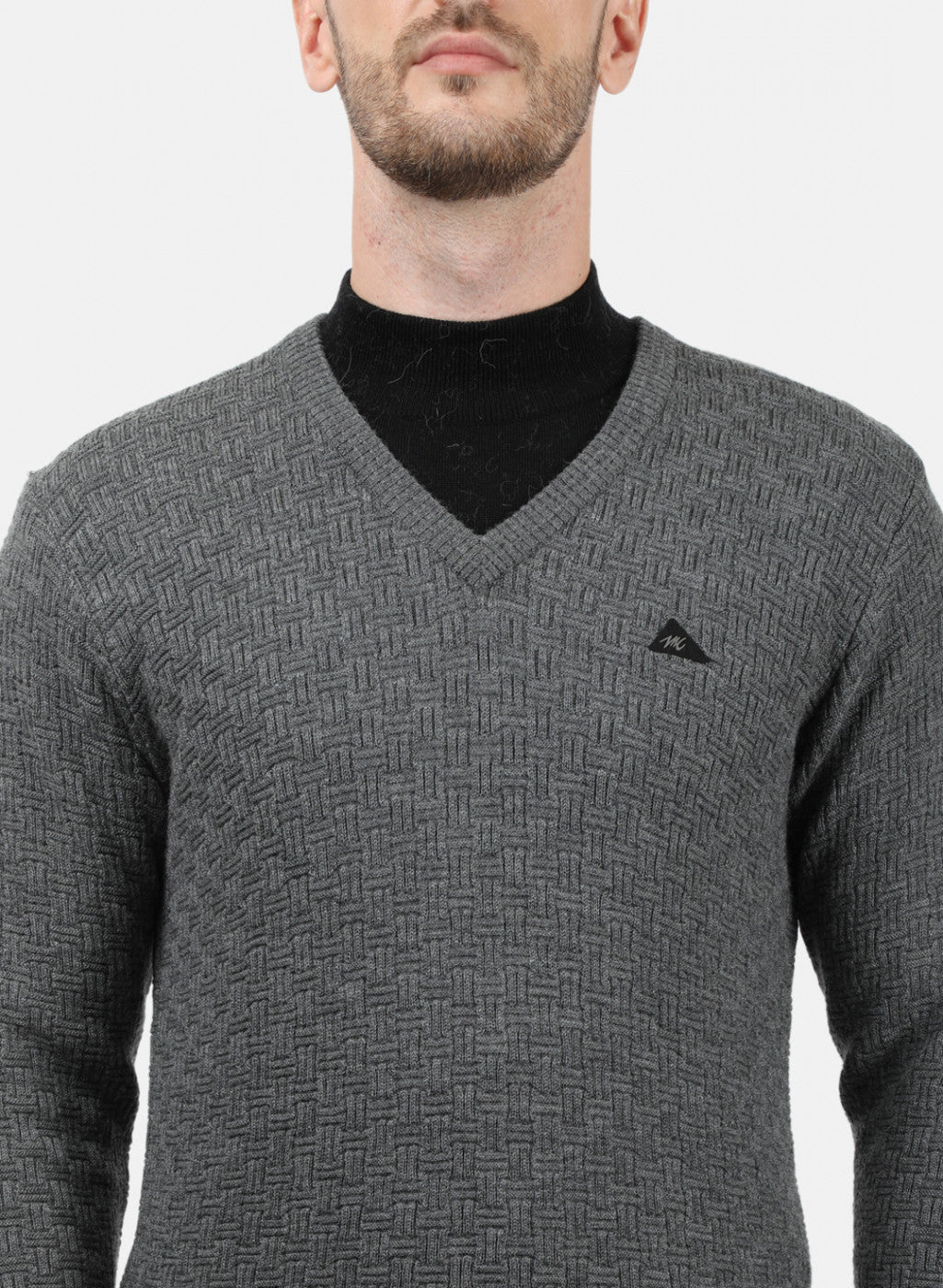 Men Grey Self Pullover