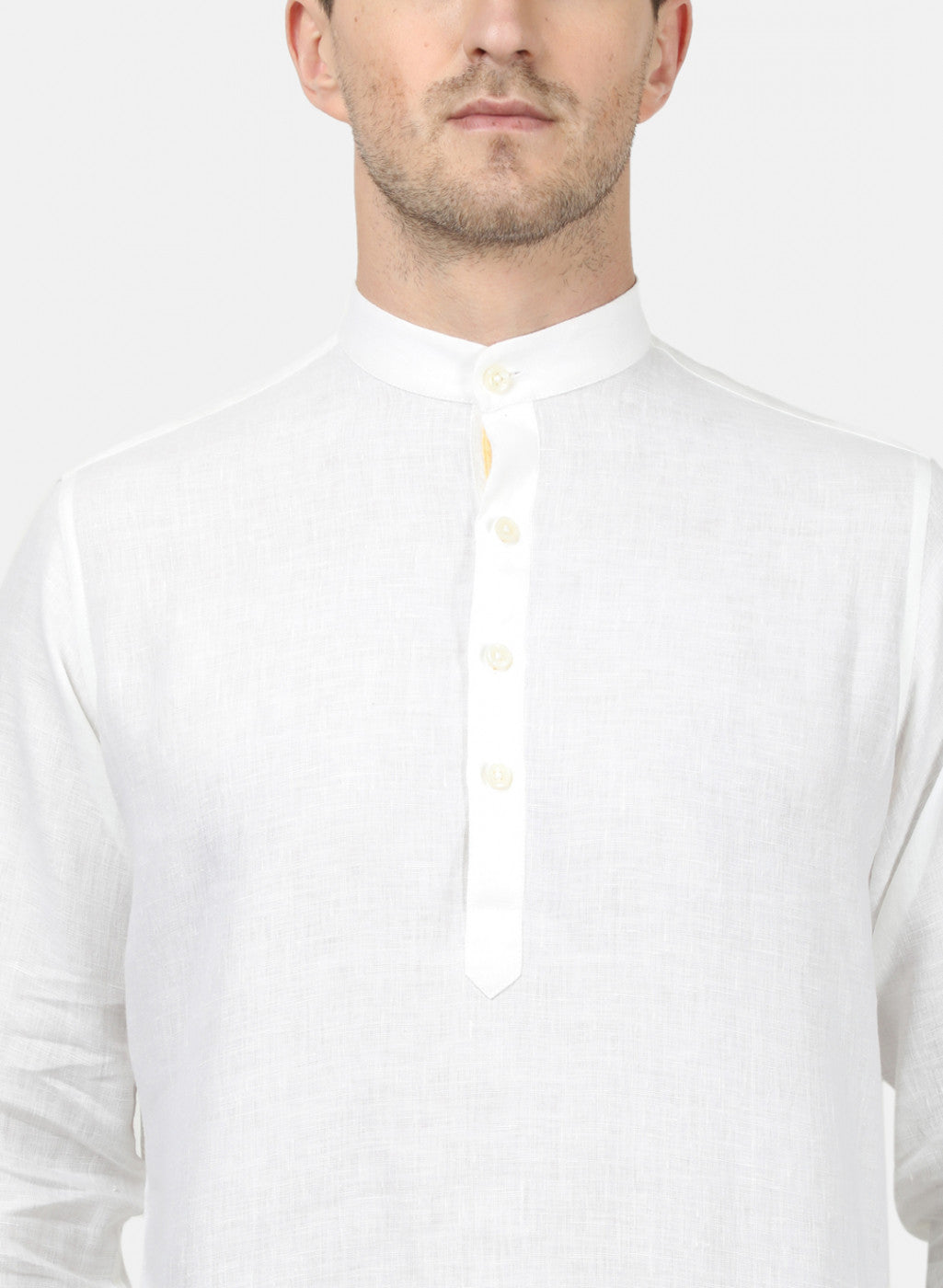 Mens White Solid Linen Shirt