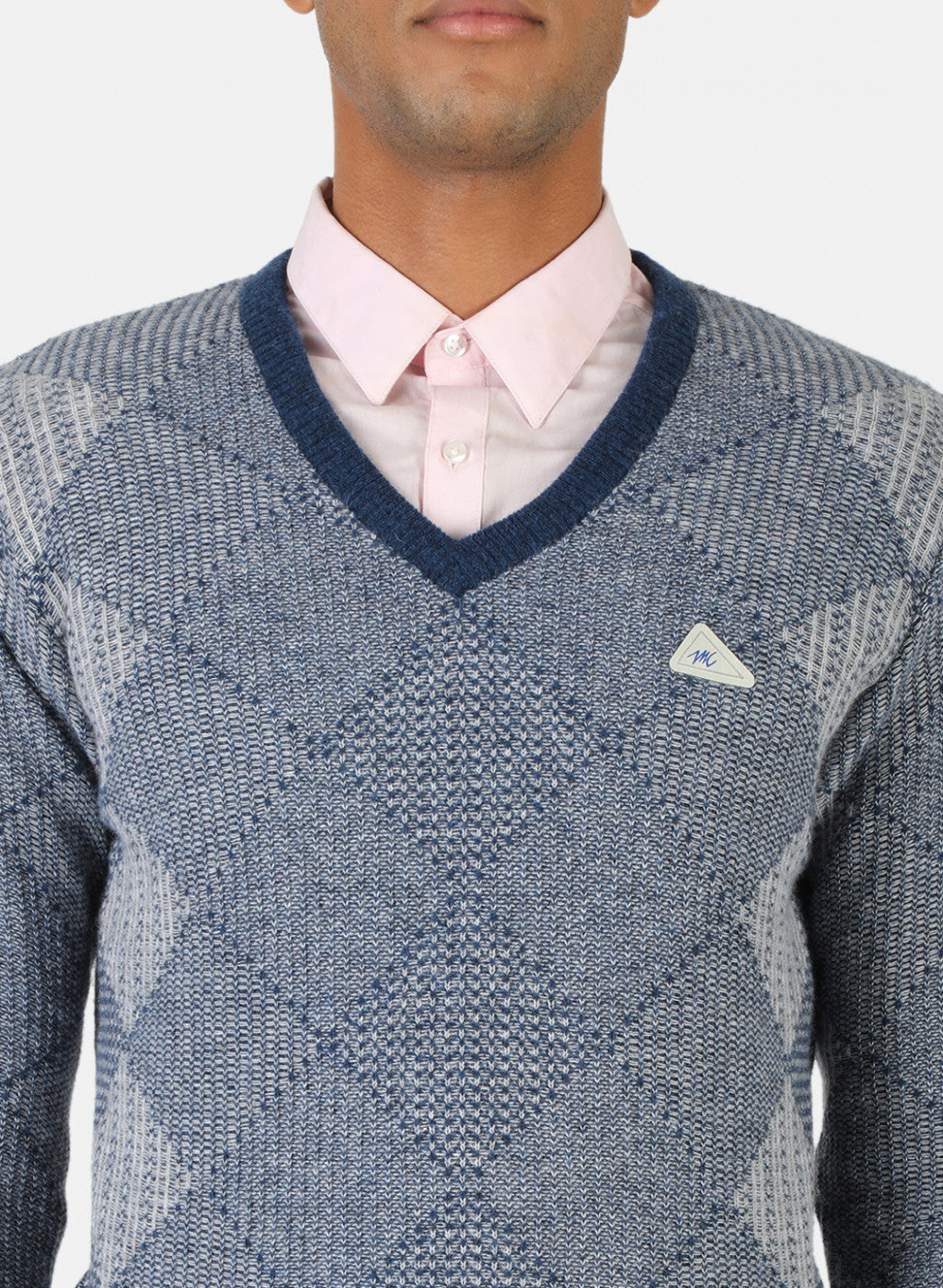 Men Blue & Grey Solid Pullover