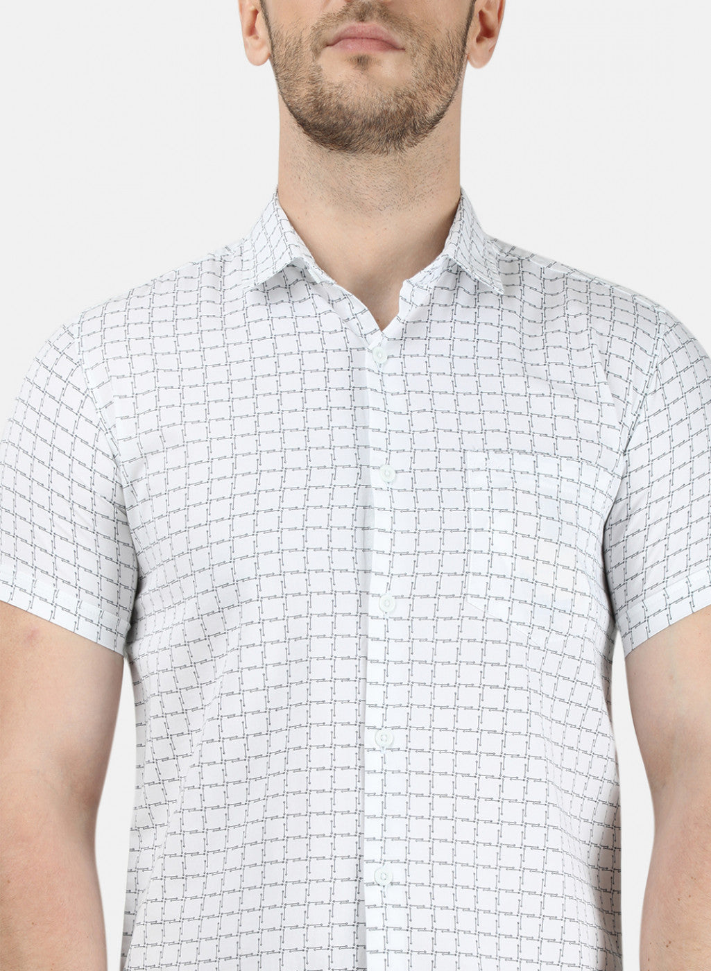 Mens White Printed Shirt