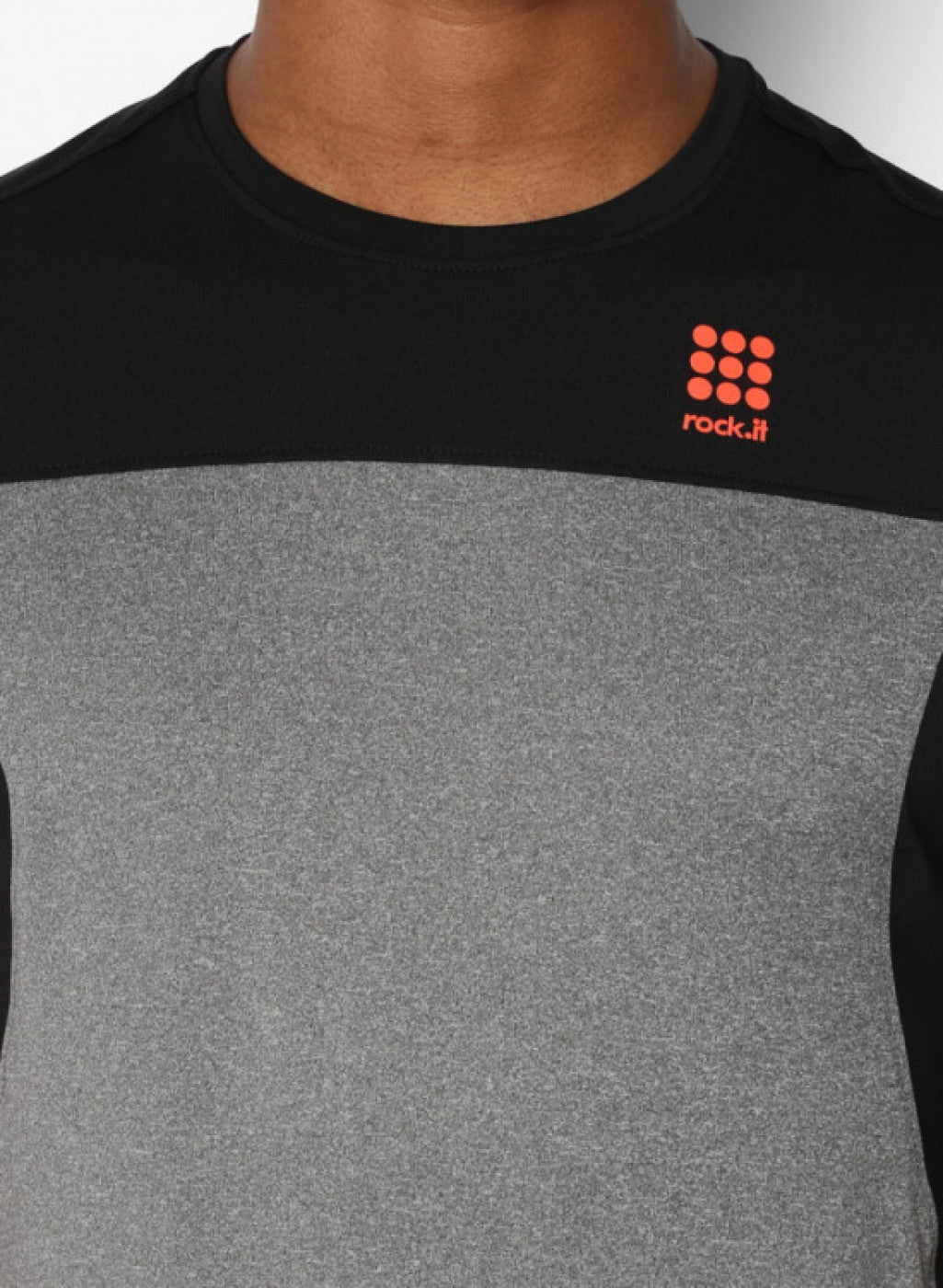 Rock.it Grey Black Round Neck Smart Fit T-Shirt