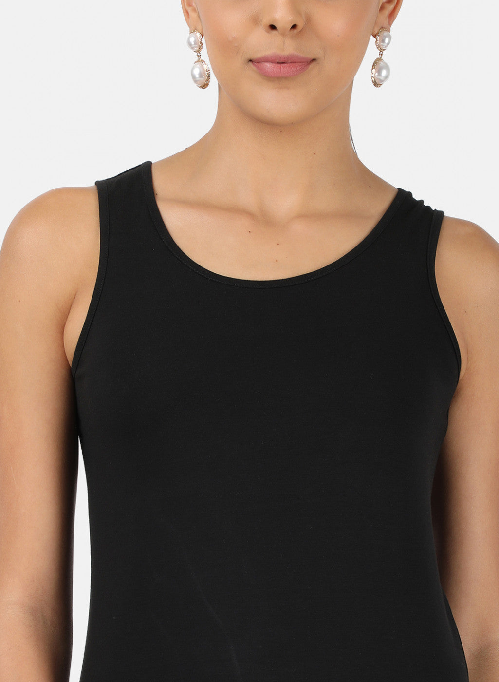 Womens Black Plain Spaghetti