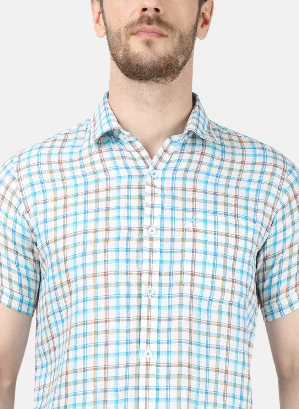 Mens Blue Check Linen Shirt