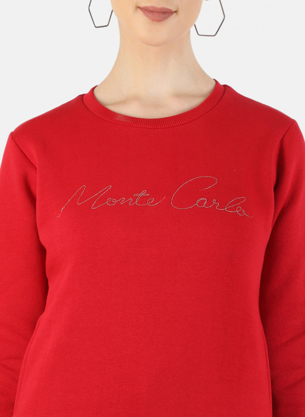 Women Red Embroidered Sweatshirt