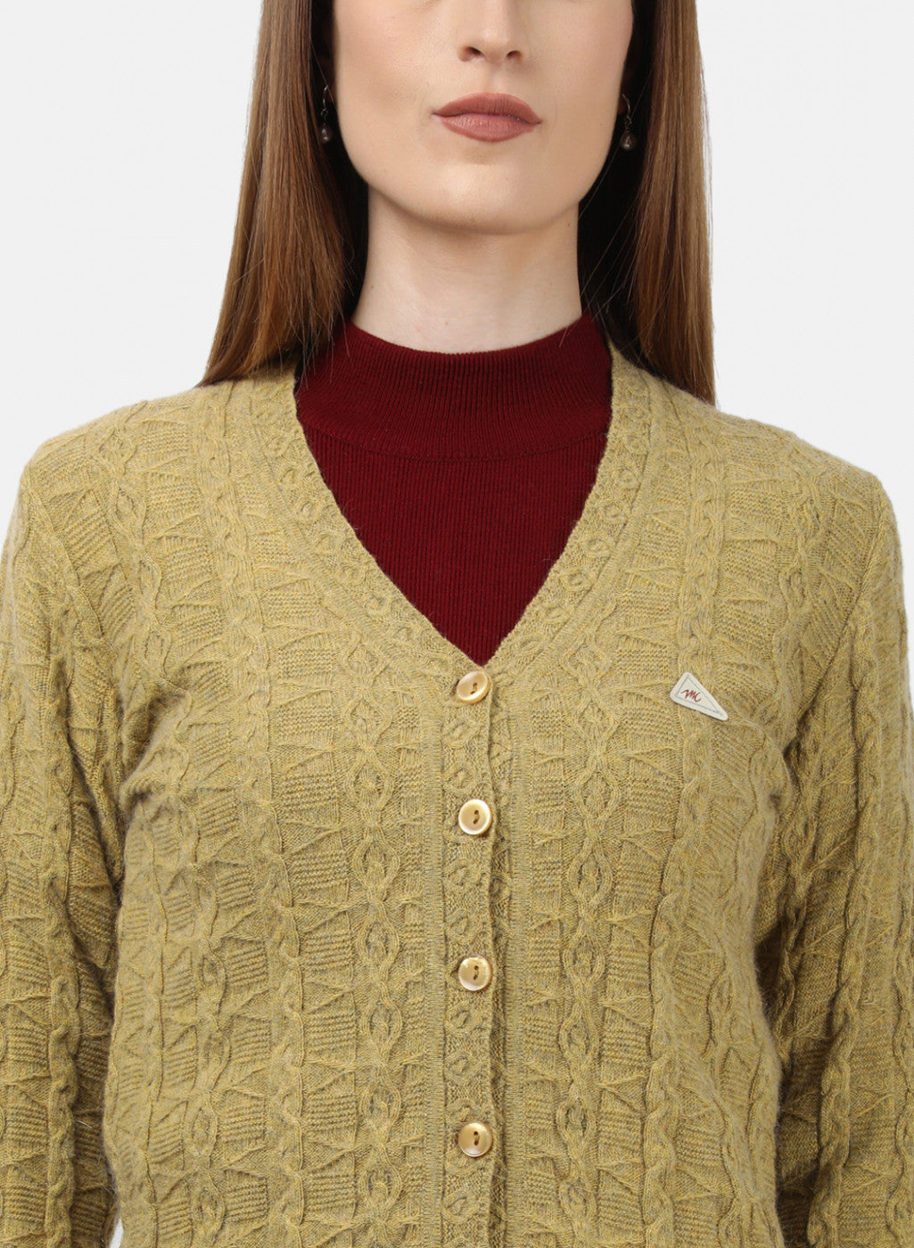 Women Light Yellow Self Design Cardigan