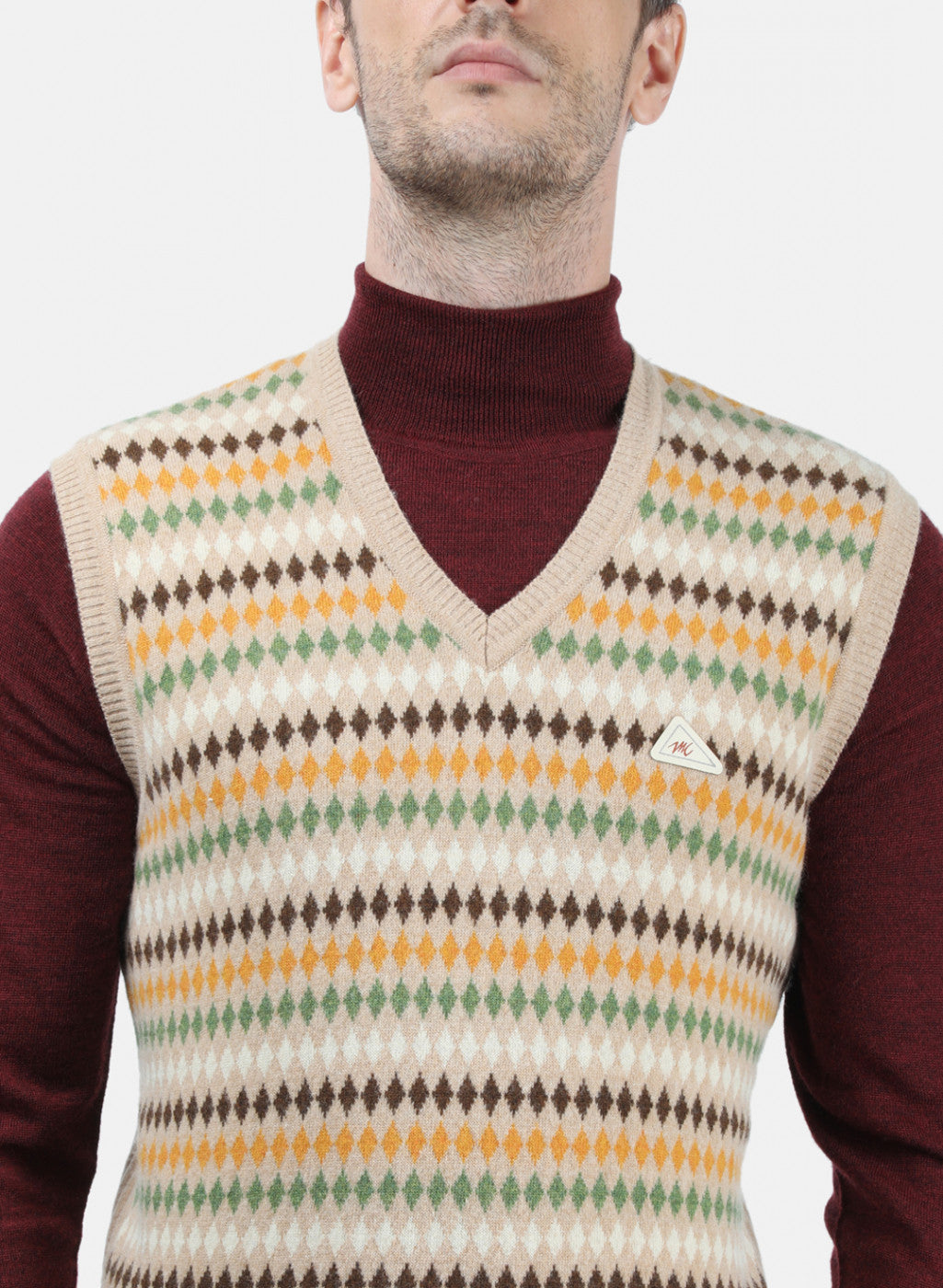 Men Beige Solid Sweater